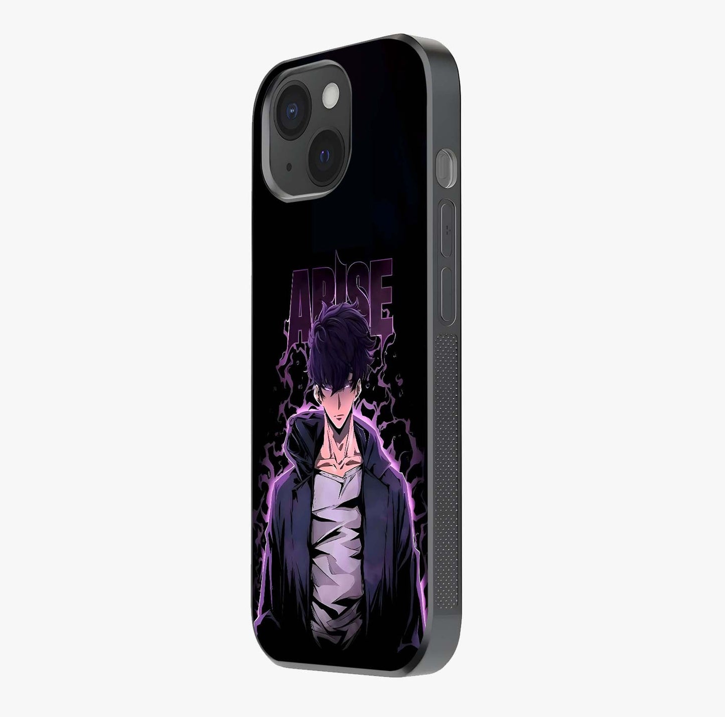 Shadow Monarch Awakening Glass Case photographed in natural light showing reflective finish and design depth.