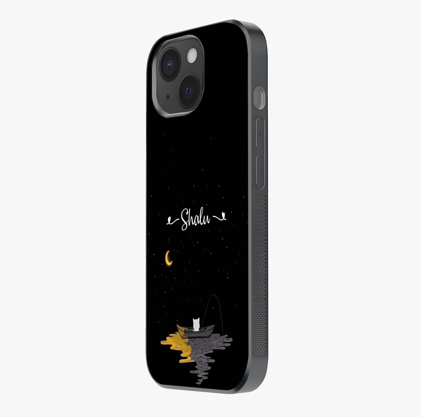 Silent Night Row Glass Case photographed in natural light showing reflective finish and design depth.