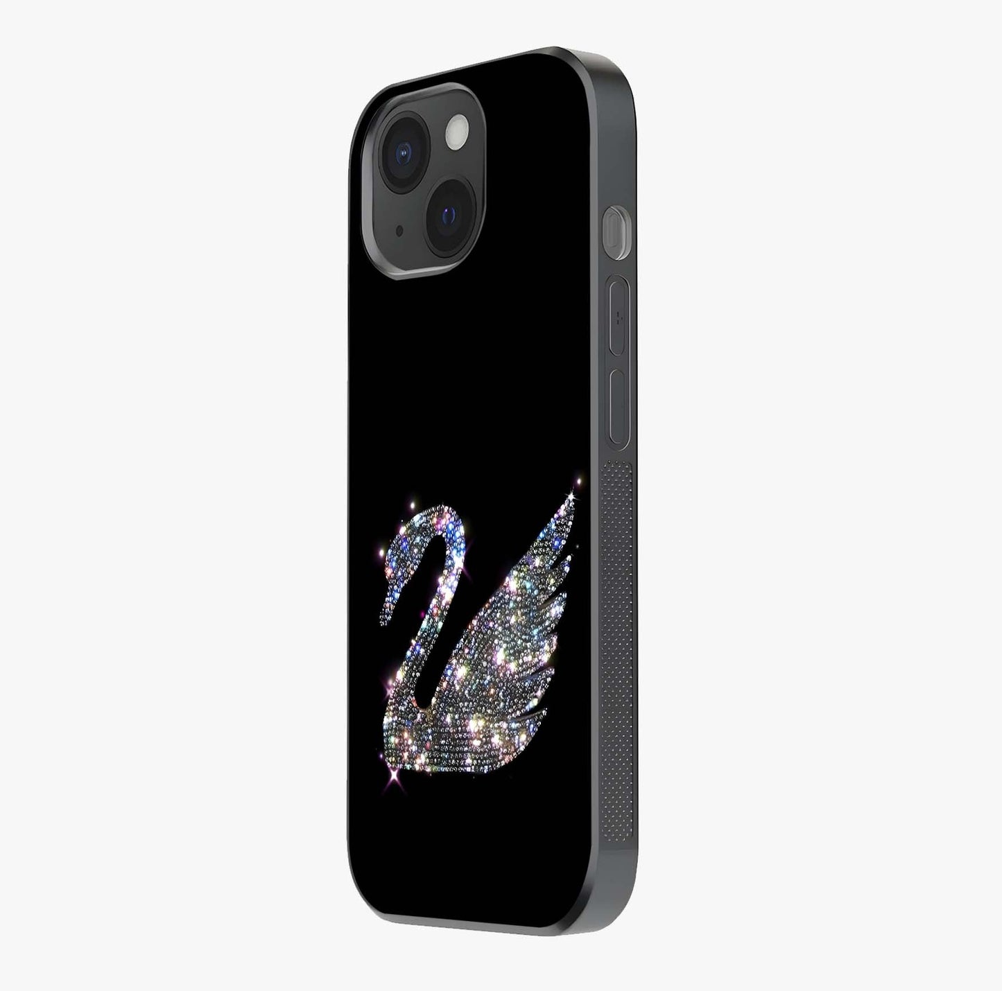 Starlit Swan Grace Glass Case photographed in natural light showing reflective finish and design depth.