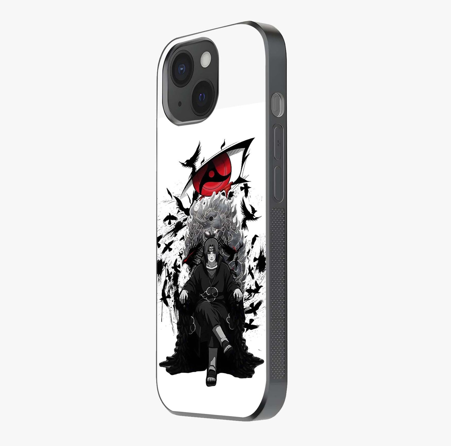 Uchiha Shadow Throne Glass Case photographed in natural light showing reflective finish and design depth.
