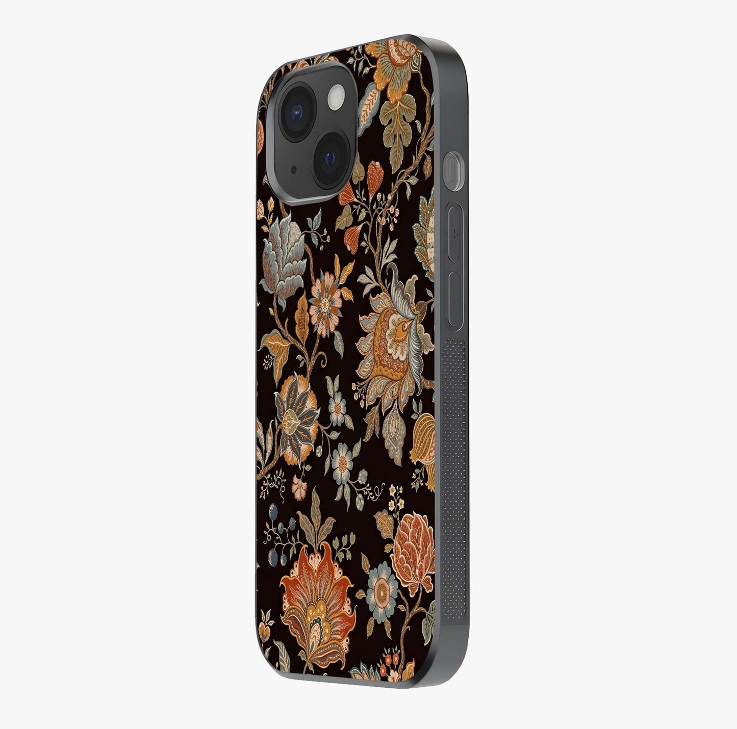 Vintage Floral Dream Glass Case photographed in natural light showing reflective finish and design depth.