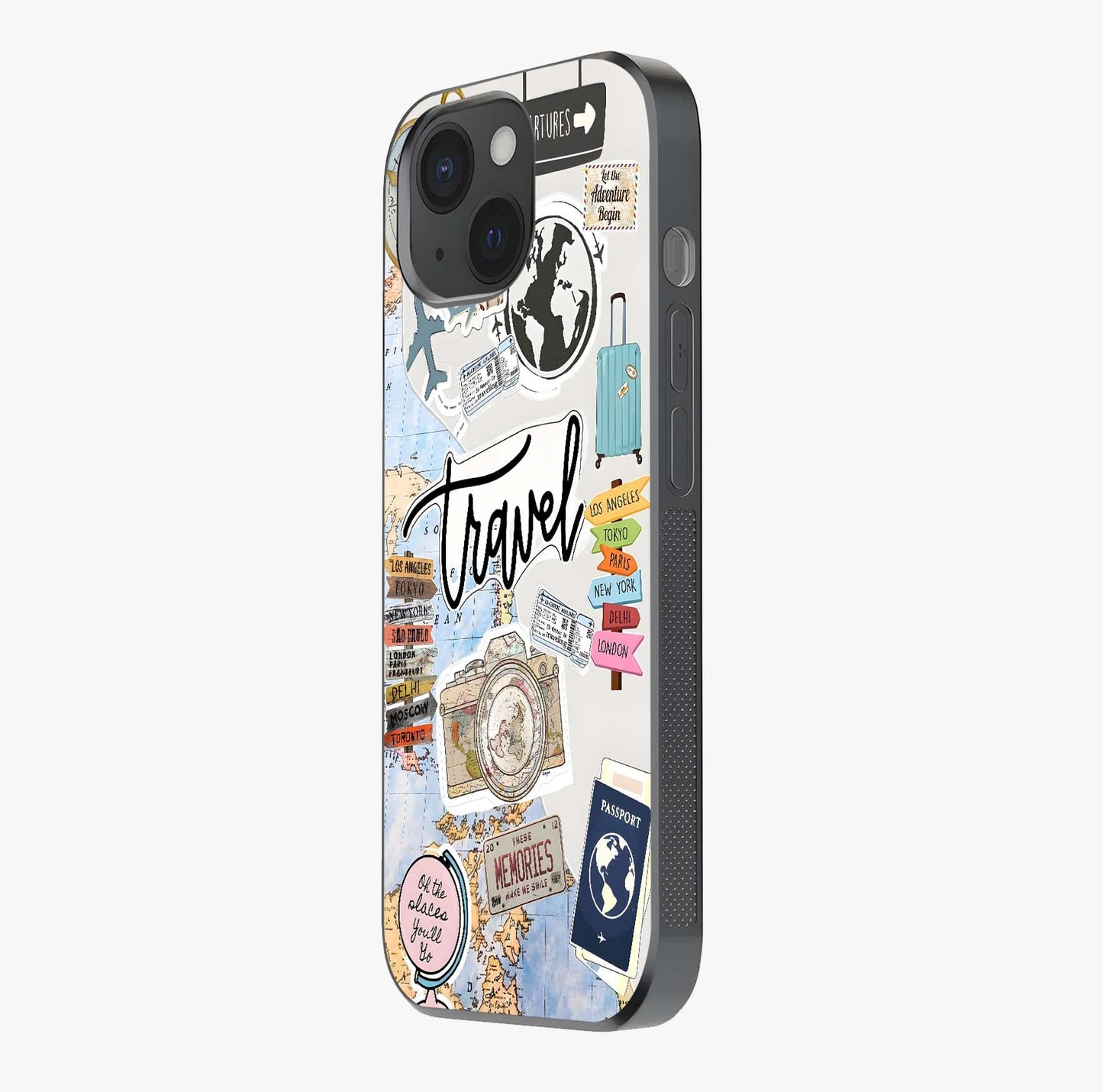 Wanderlust Journal Glass Case photographed in natural light showing reflective finish and design depth.