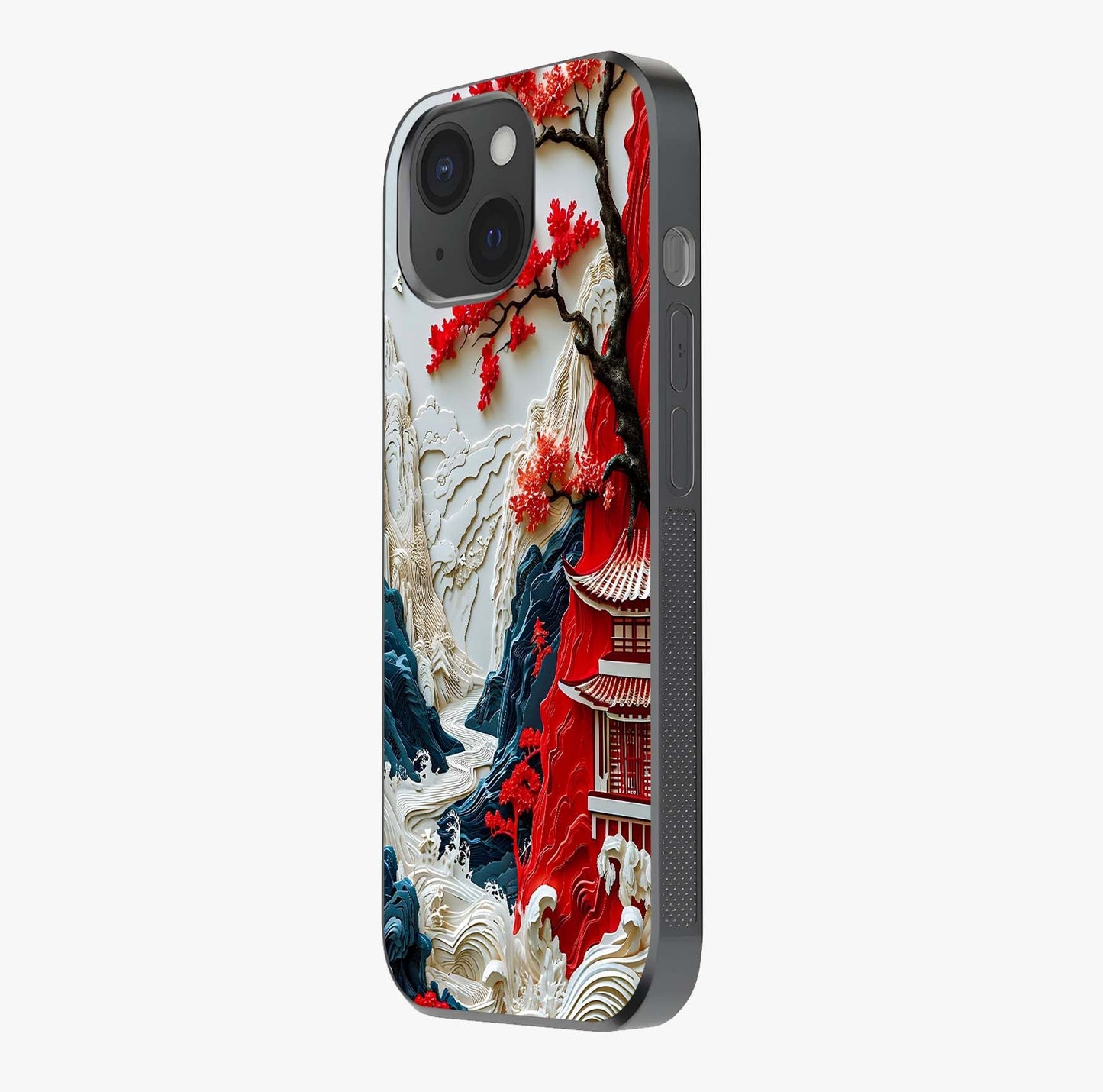 Whispers Of Sakura Waves Glass Case photographed in natural light showing reflective finish and design depth.