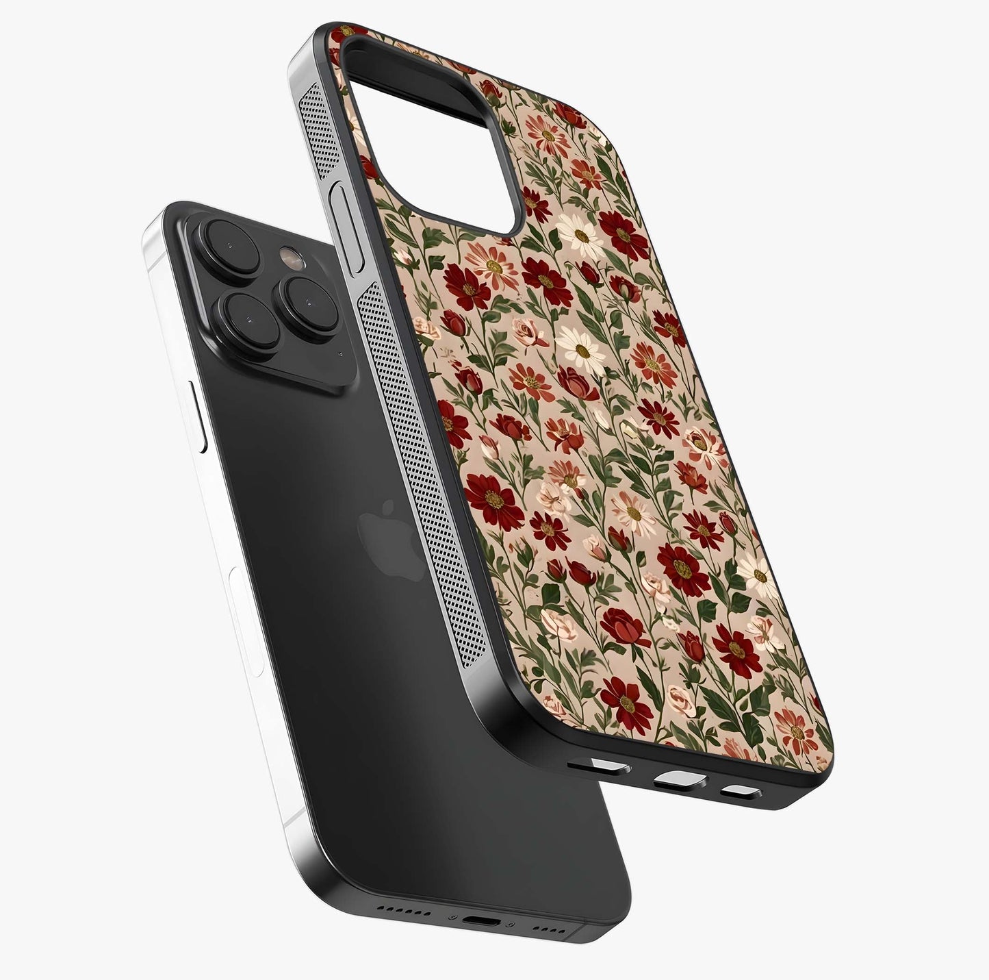 Biege Flower With Leaf Glass Case photographed in natural light showing reflective finish and design depth.