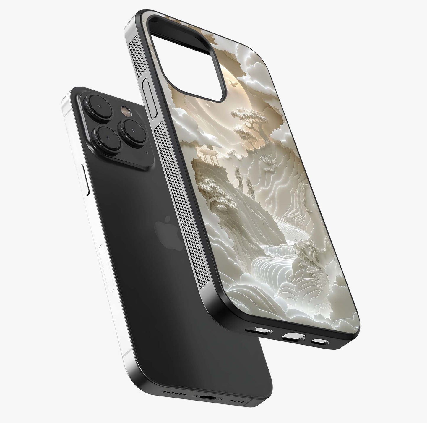 Celestial Origami Glass Case photographed in natural light showing reflective finish and design depth.