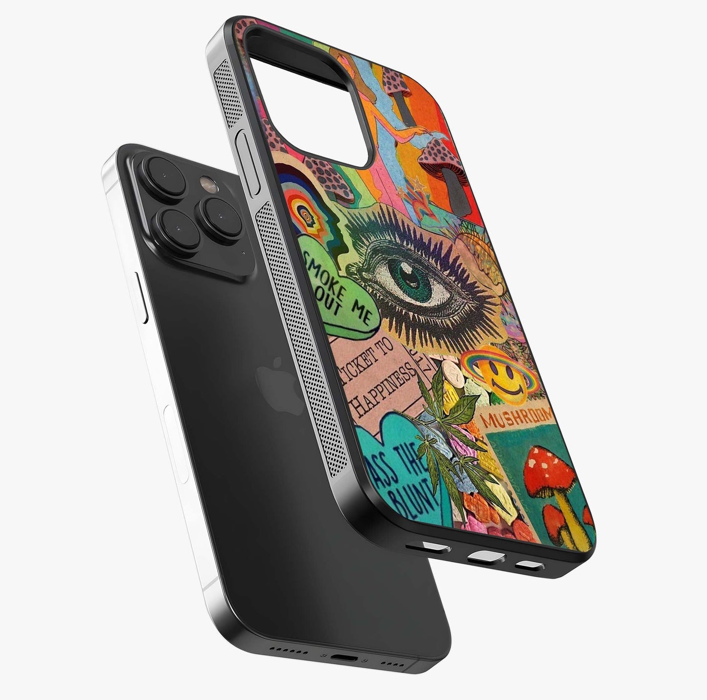 Mystic Eye Wonderland Glass Case photographed in natural light showing reflective finish and design depth.