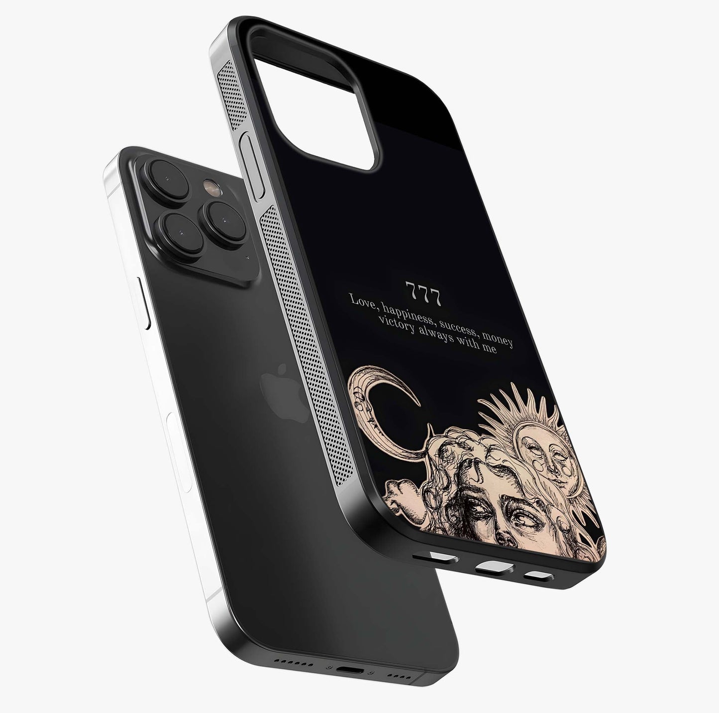 Mystic Victory Aura Glass Case photographed in natural light showing reflective finish and design depth.