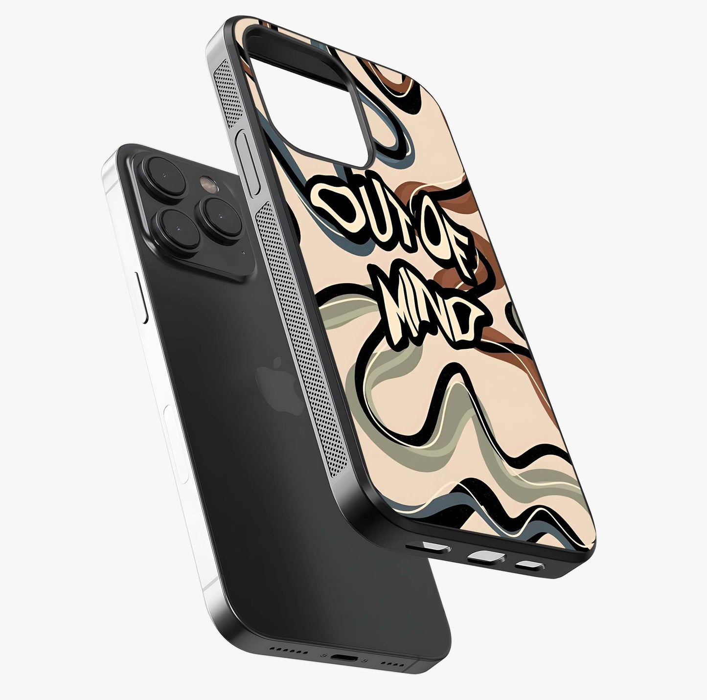 Out Of Mind Glass Case photographed in natural light showing reflective finish and design depth.