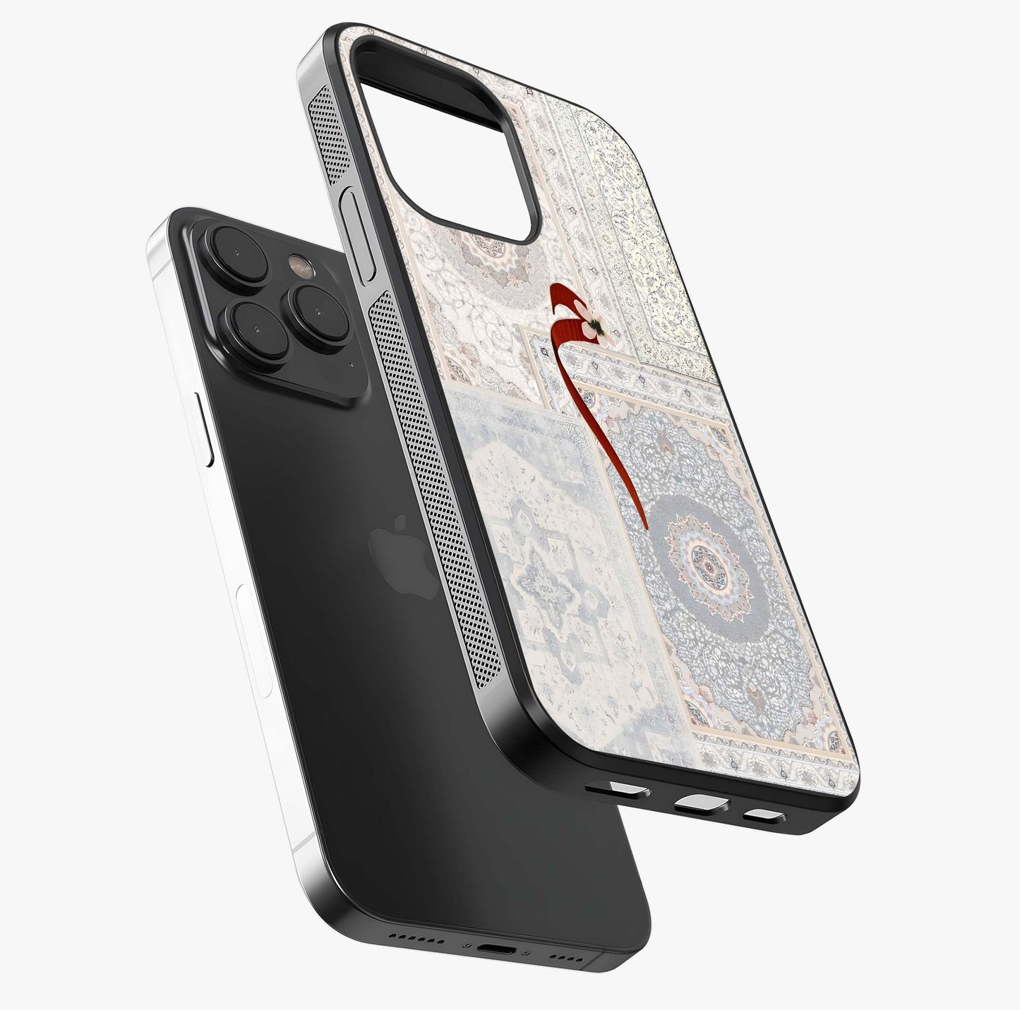 White Aesthetic Bow Glass Case photographed in natural light showing reflective finish and design depth.