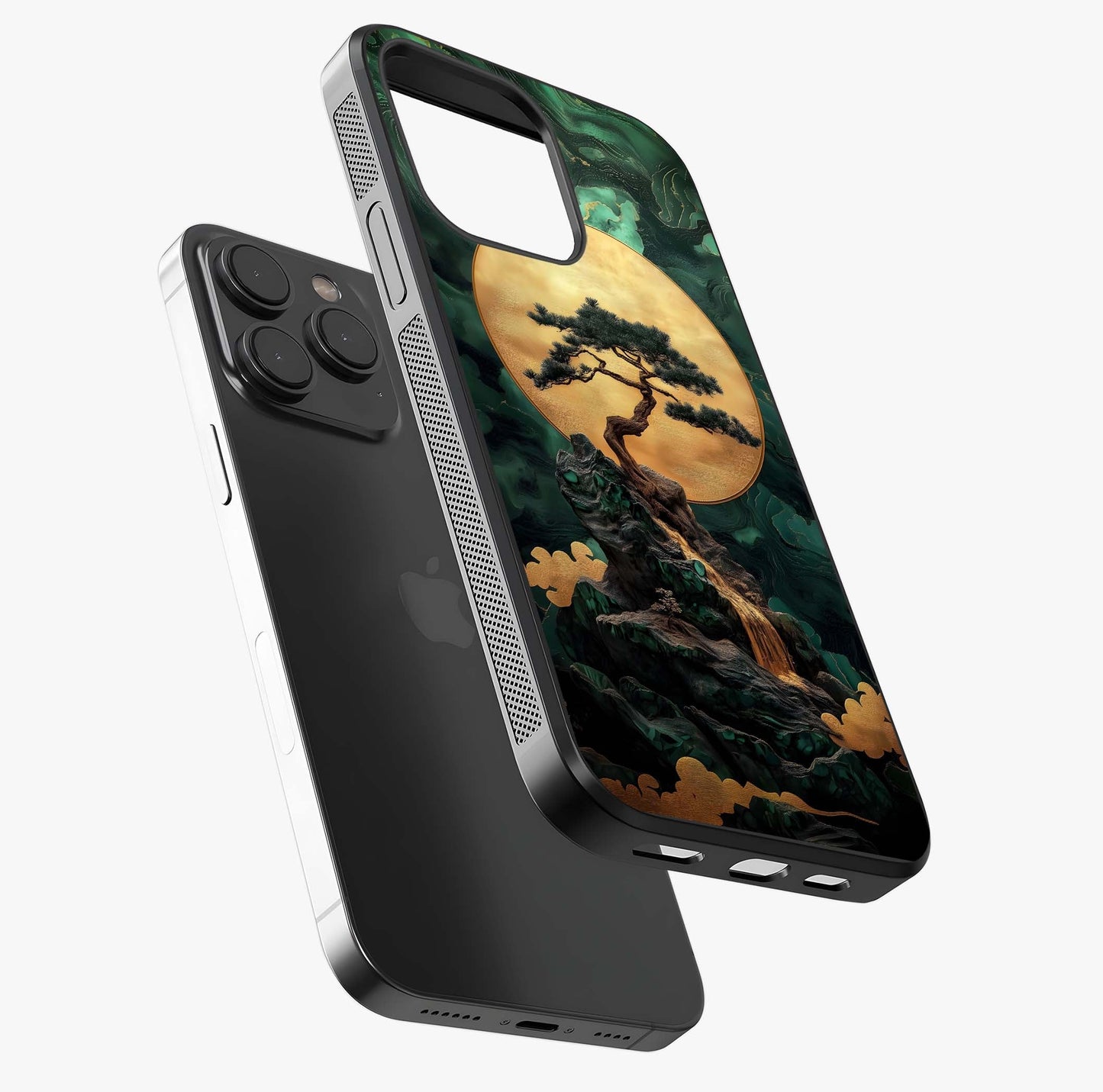 Zen Moon Rise Glass Case photographed in natural light showing reflective finish and design depth