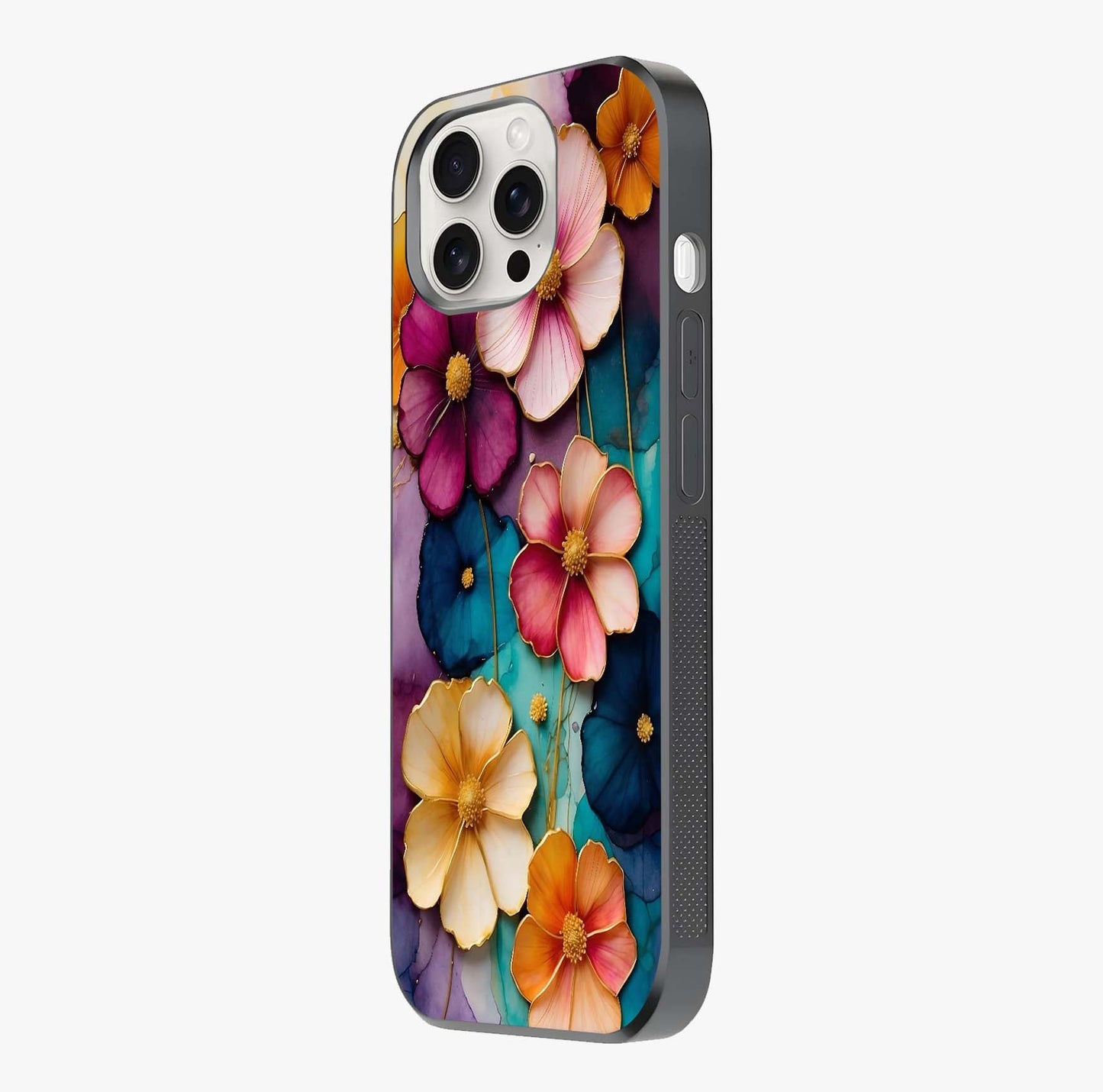 Artlyn Grace Flower Pattern Glass Case photographed in natural light showing reflective finish and design depth.
