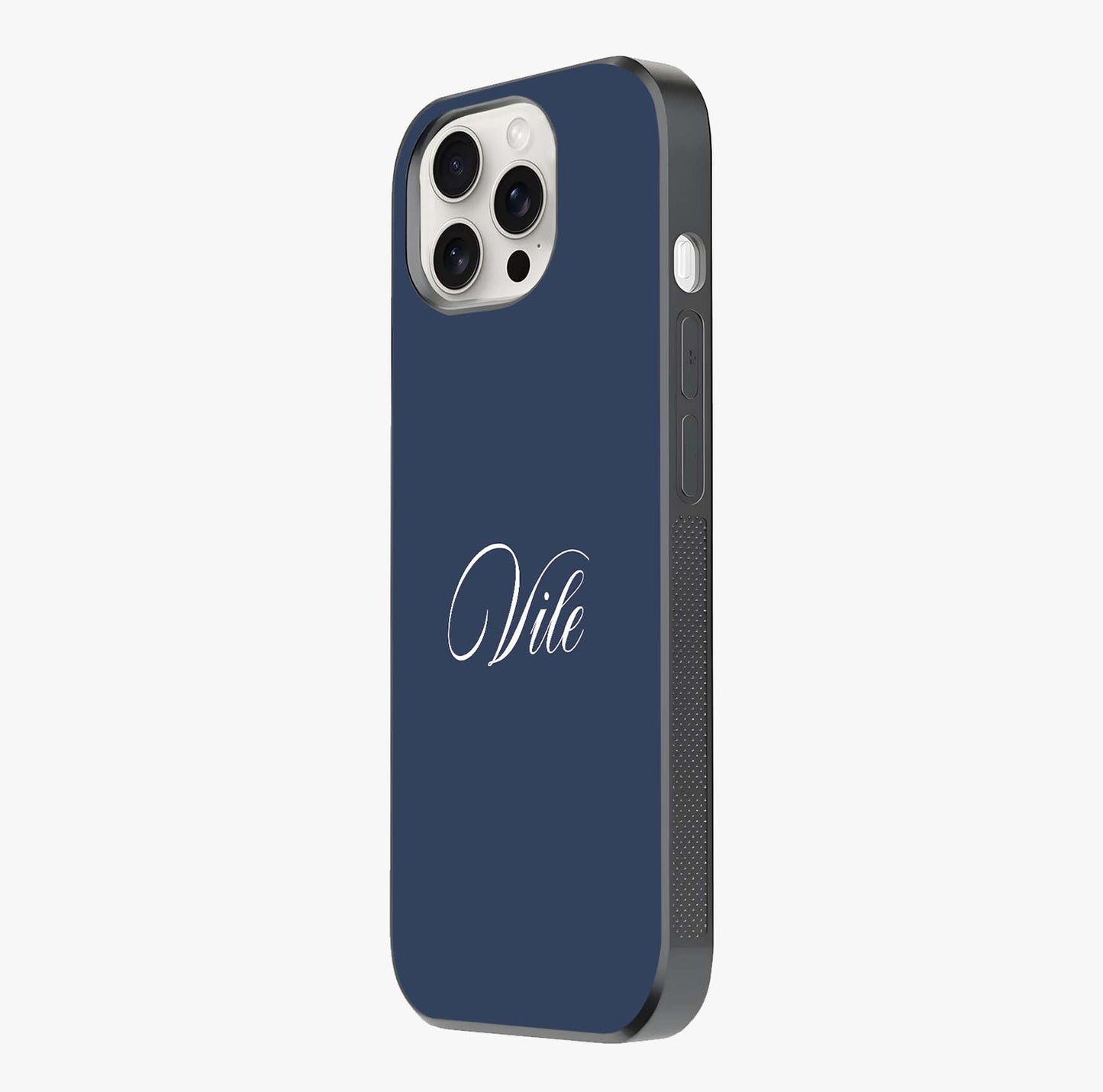 Blue Background Personalized Custom Name Glass Case photographed in natural light showing reflective finish and design depth.