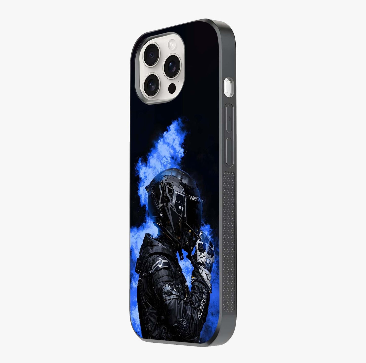Cyber Sentinel Protocol Glass Case photographed in natural light showing reflective finish and design depth.