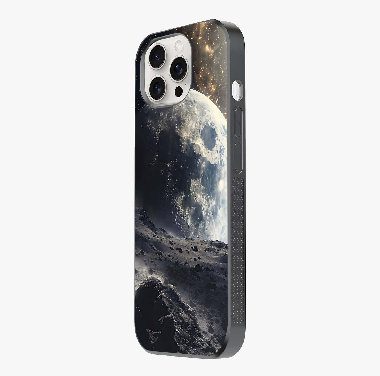 Lunar Horizon Glow Glass Case photographed in natural light showing reflective finish and design depth.