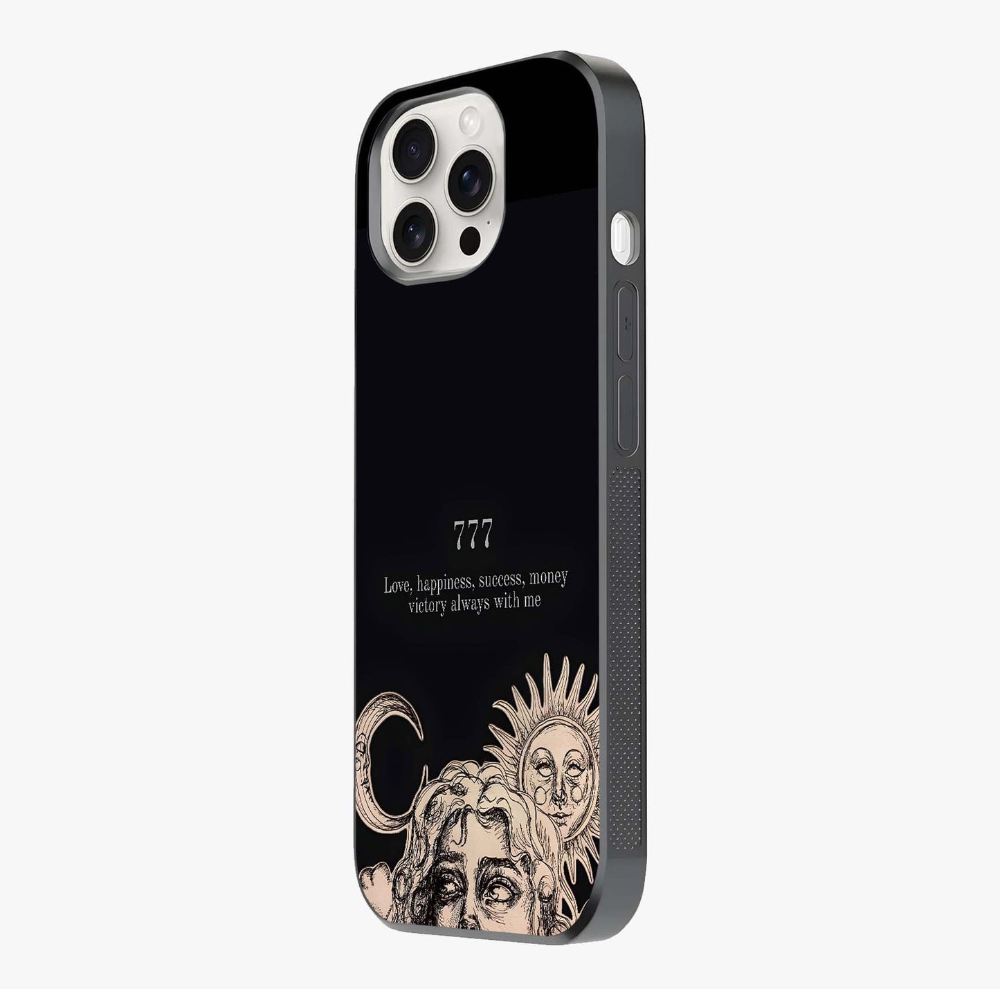 Mystic Victory Aura Glass Case photographed in natural light showing reflective finish and design depth.