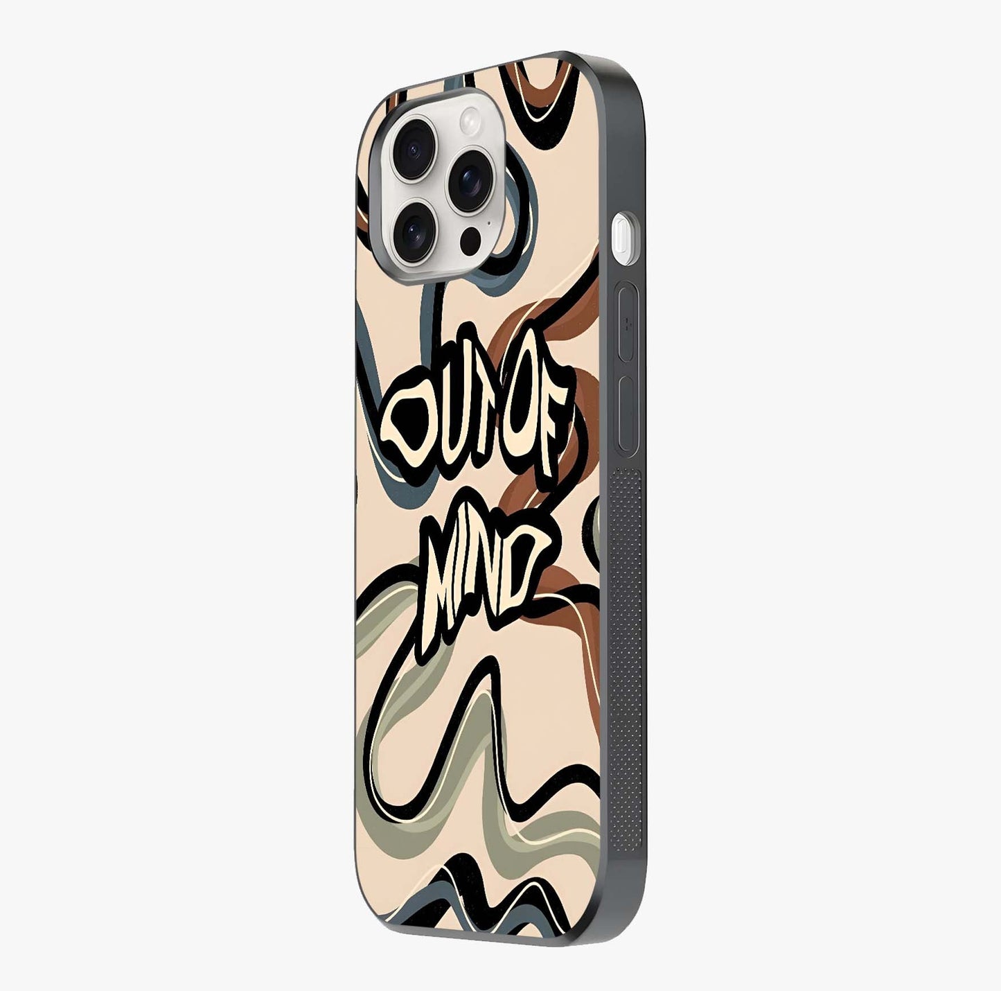 Out Of Mind Glass Case photographed in natural light showing reflective finish and design depth.