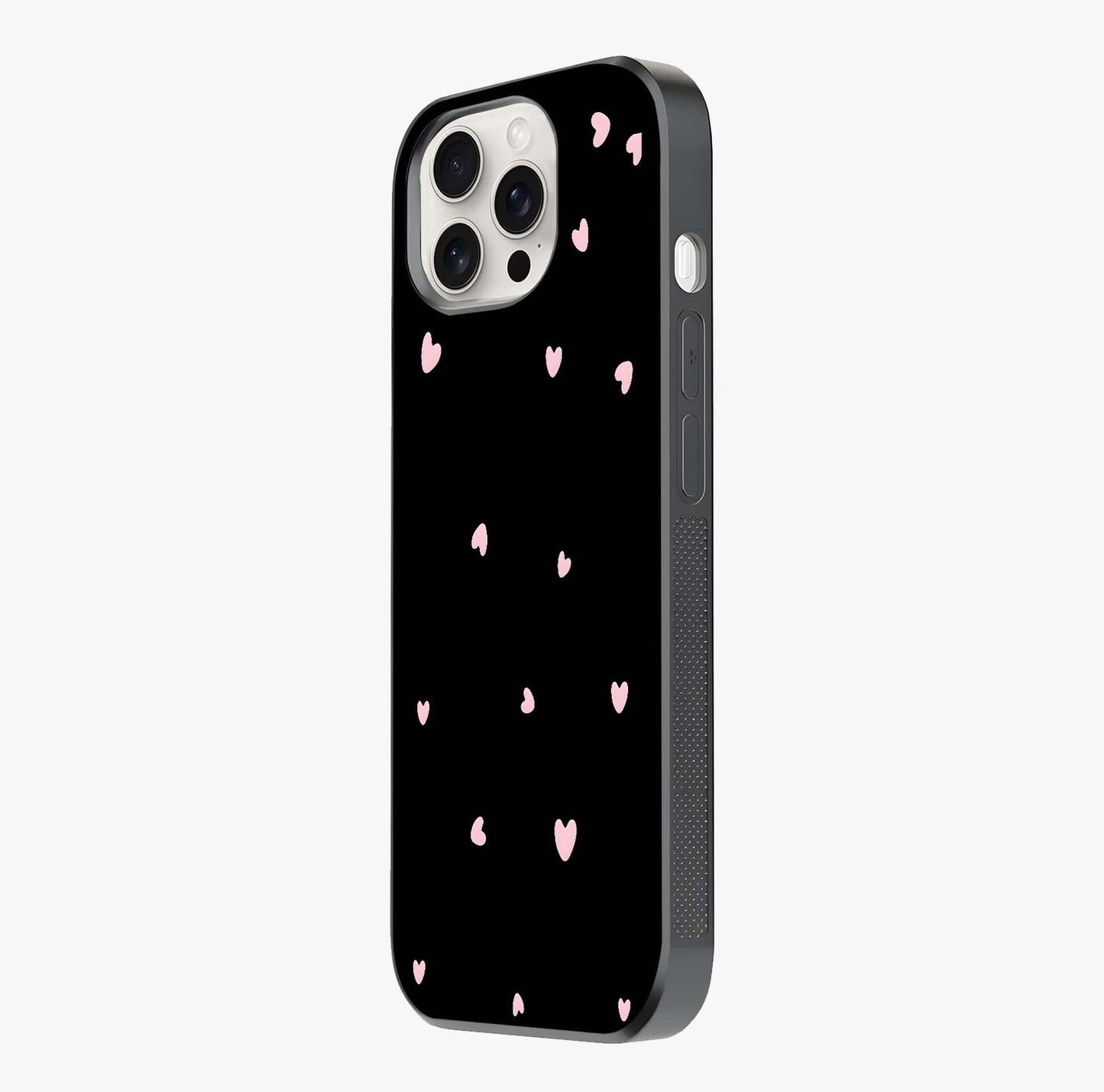 Pink Love Drops Glass Case photographed in natural light showing reflective finish and design depth.
