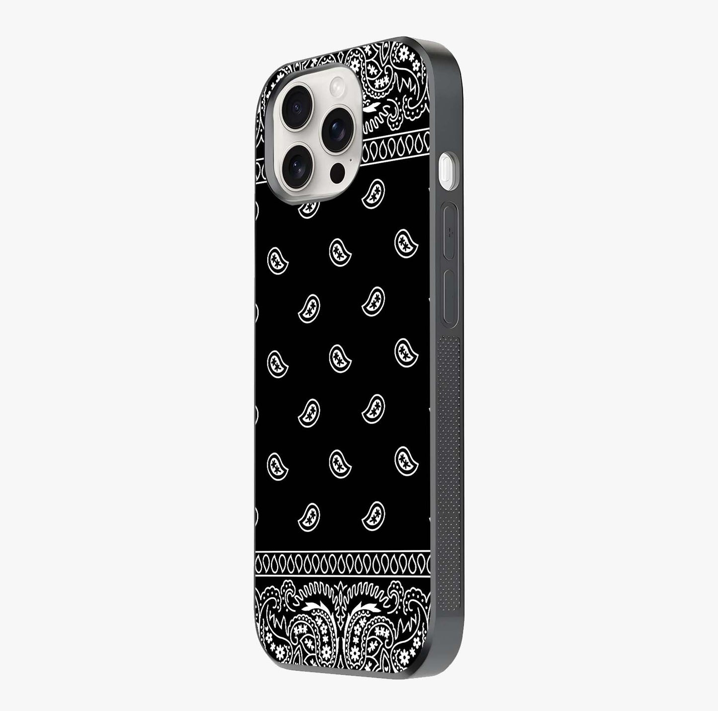 Retro Rebel Threads Glass Case photographed in natural light showing reflective finish and design depth.