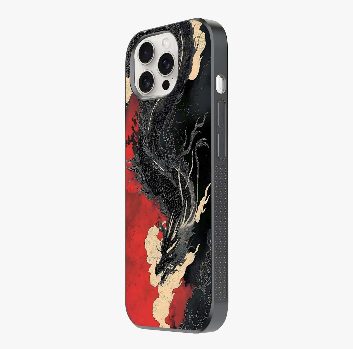 Shadow Dragon Fury Glass Case photographed in natural light showing reflective finish and design depth.