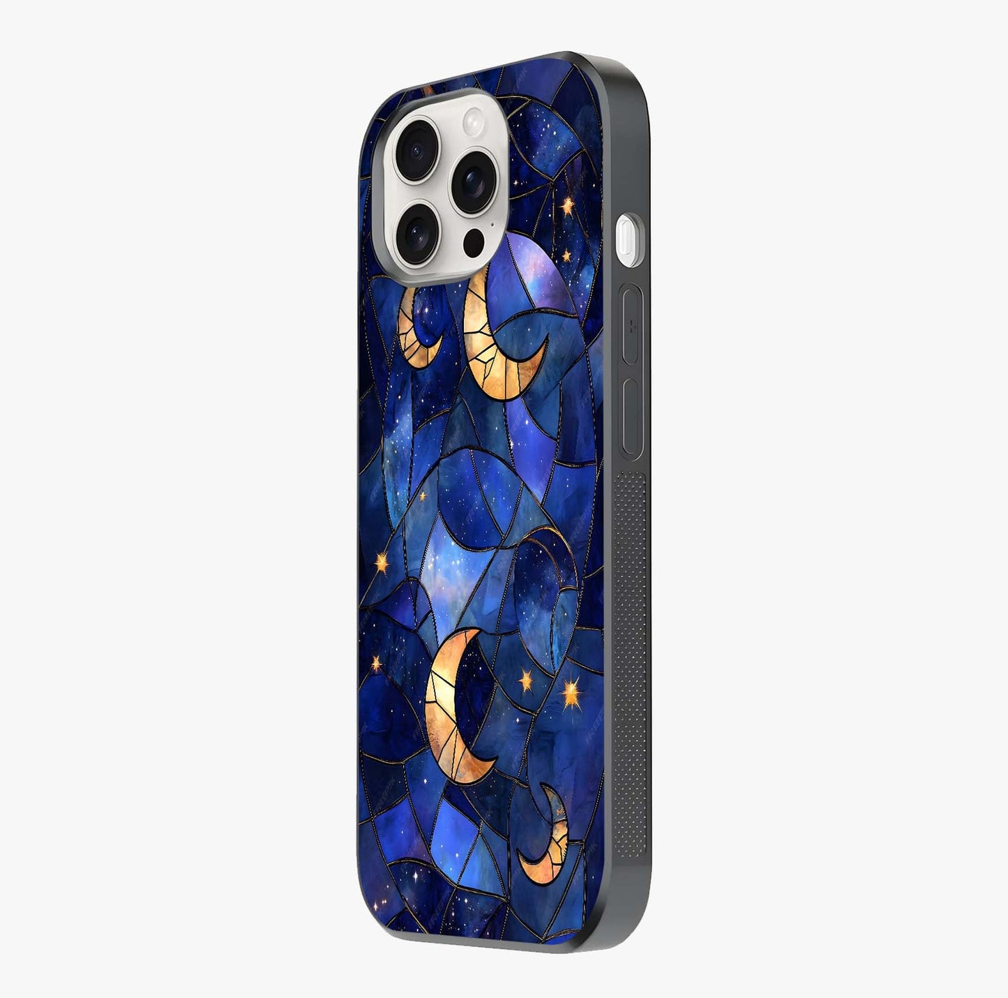 Starlit Sky Tapestry Glass Case photographed in natural light showing reflective finish and design depth.
