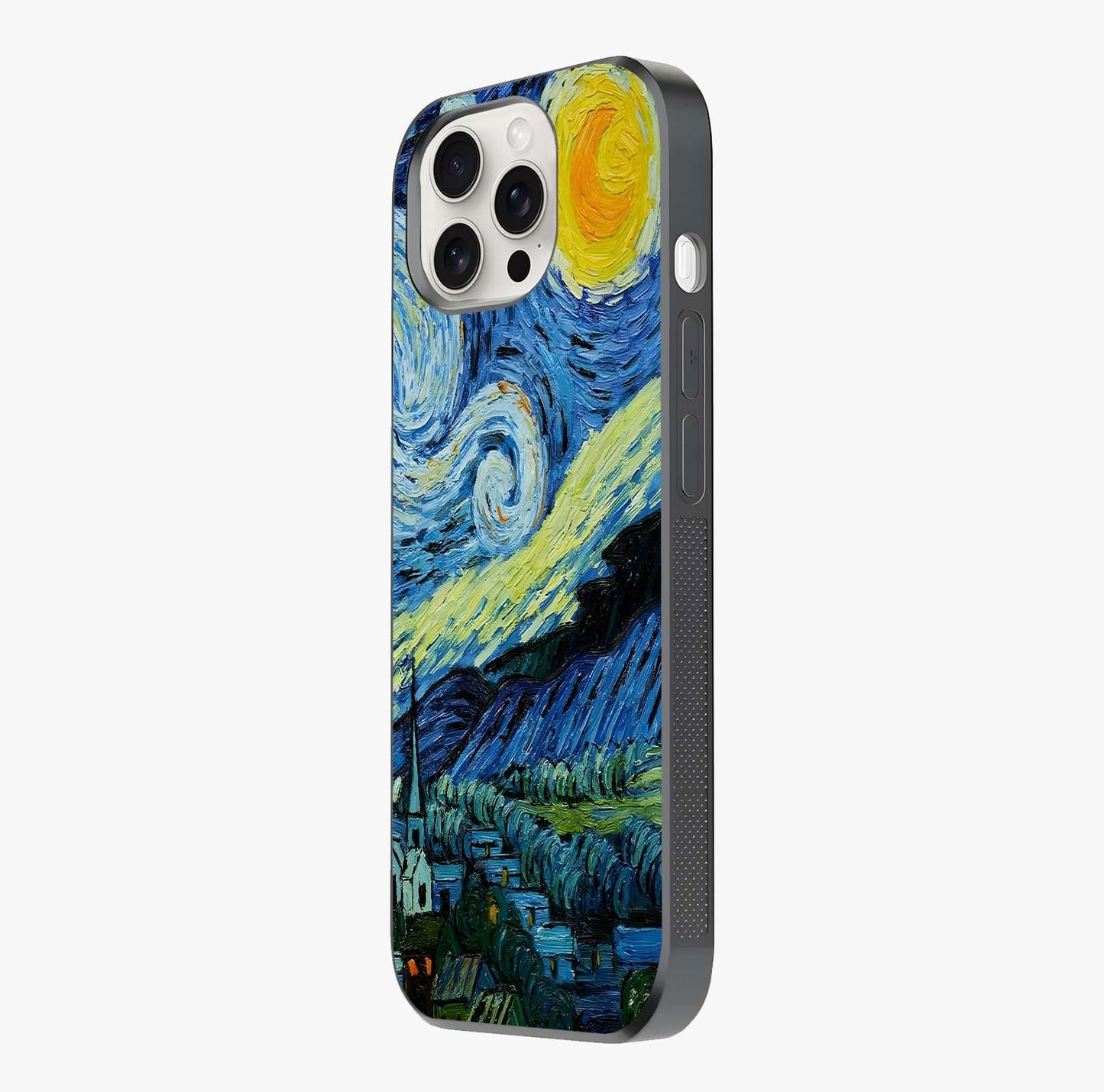 Van Gogh Art Glass Case photographed in natural light showing reflective finish and design depth.