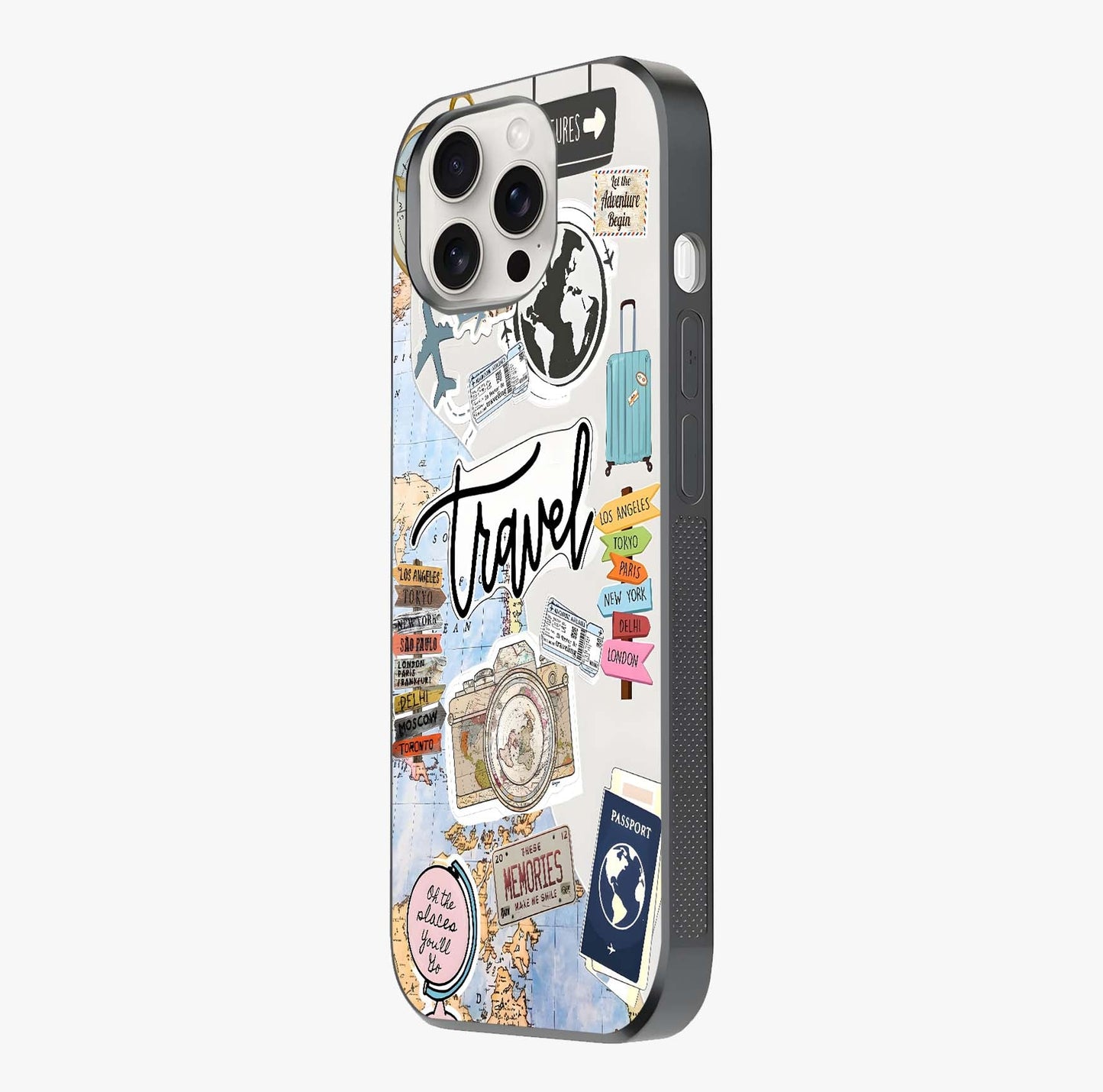 Wanderlust Journal Glass Case photographed in natural light showing reflective finish and design depth.
