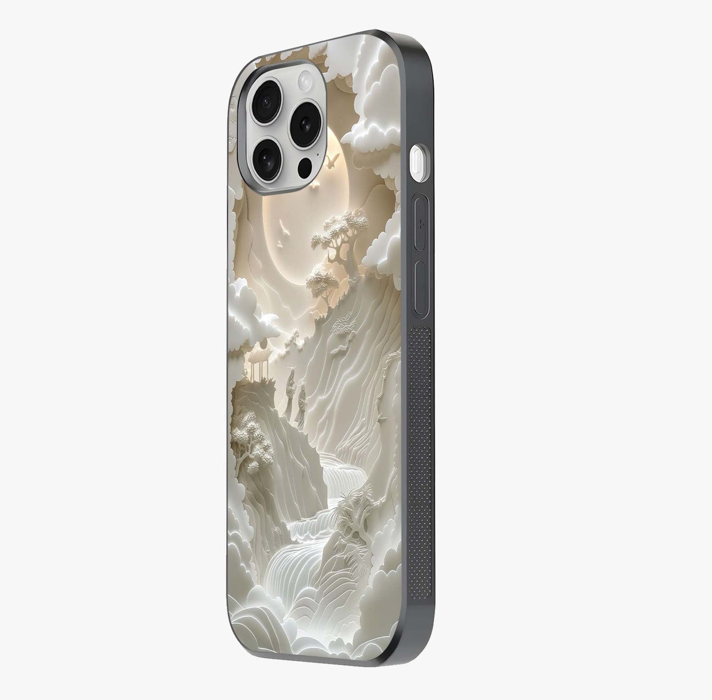 Celestial Origami Glass Case photographed in natural light showing reflective finish and design depth.