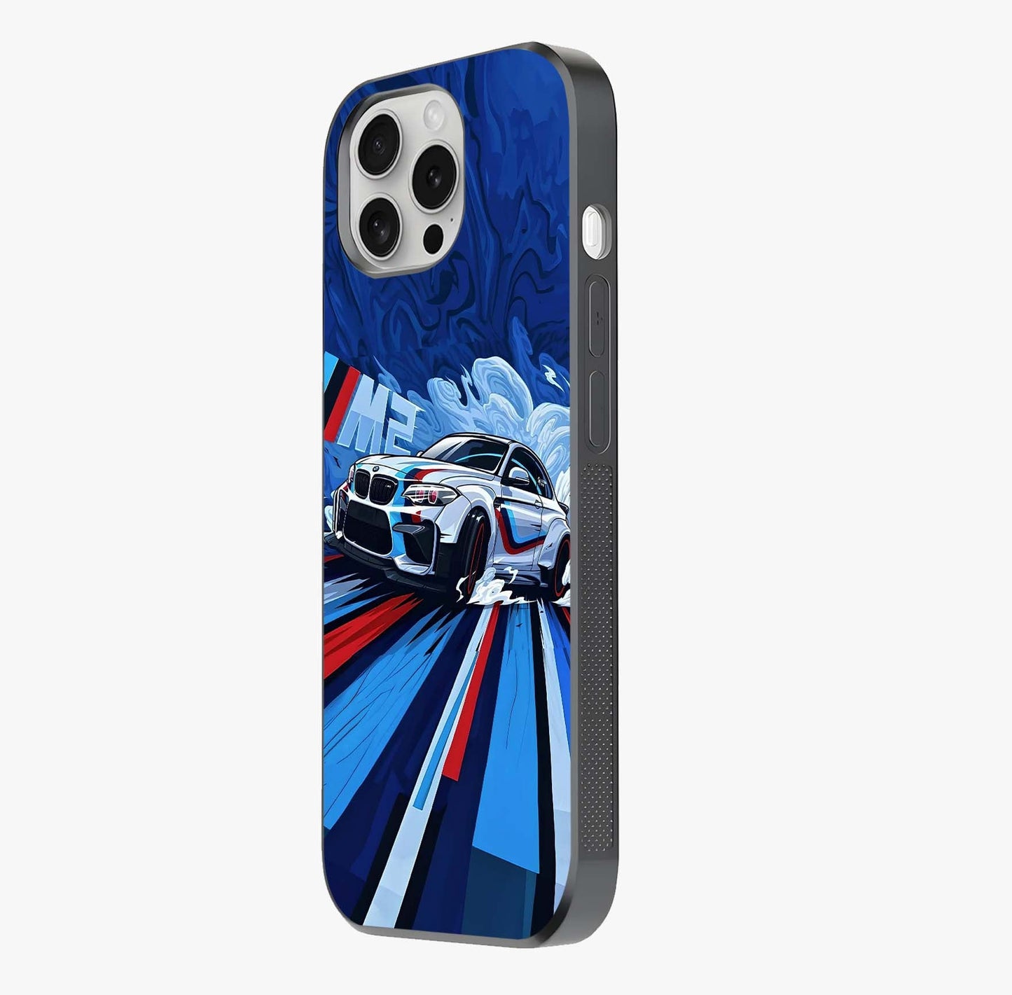 Drift Power Rush Glass Case photographed in natural light showing reflective finish and design depth.