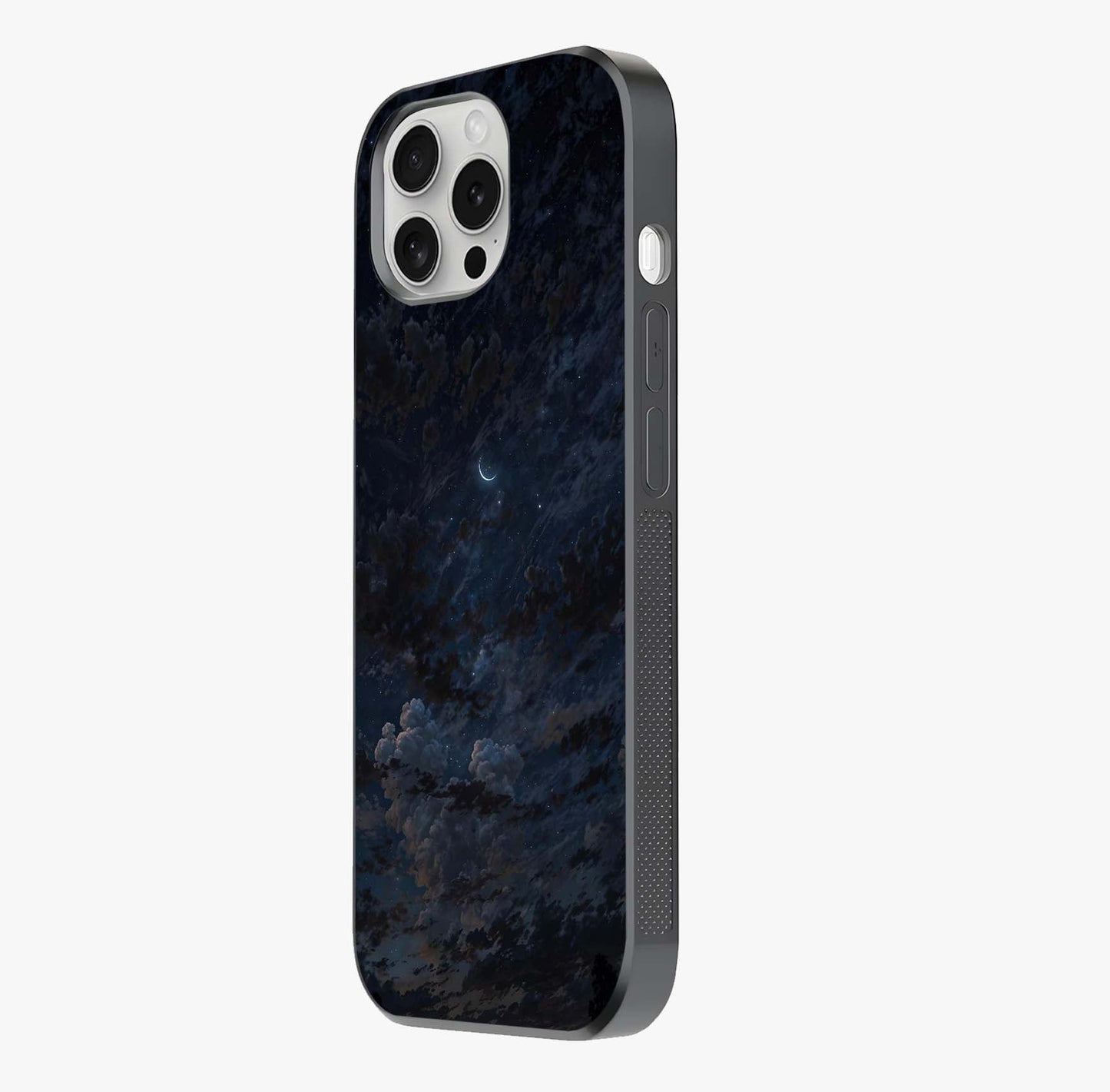 Lunar Veil Silence Glass Case photographed in natural light showing reflective finish and design depth.