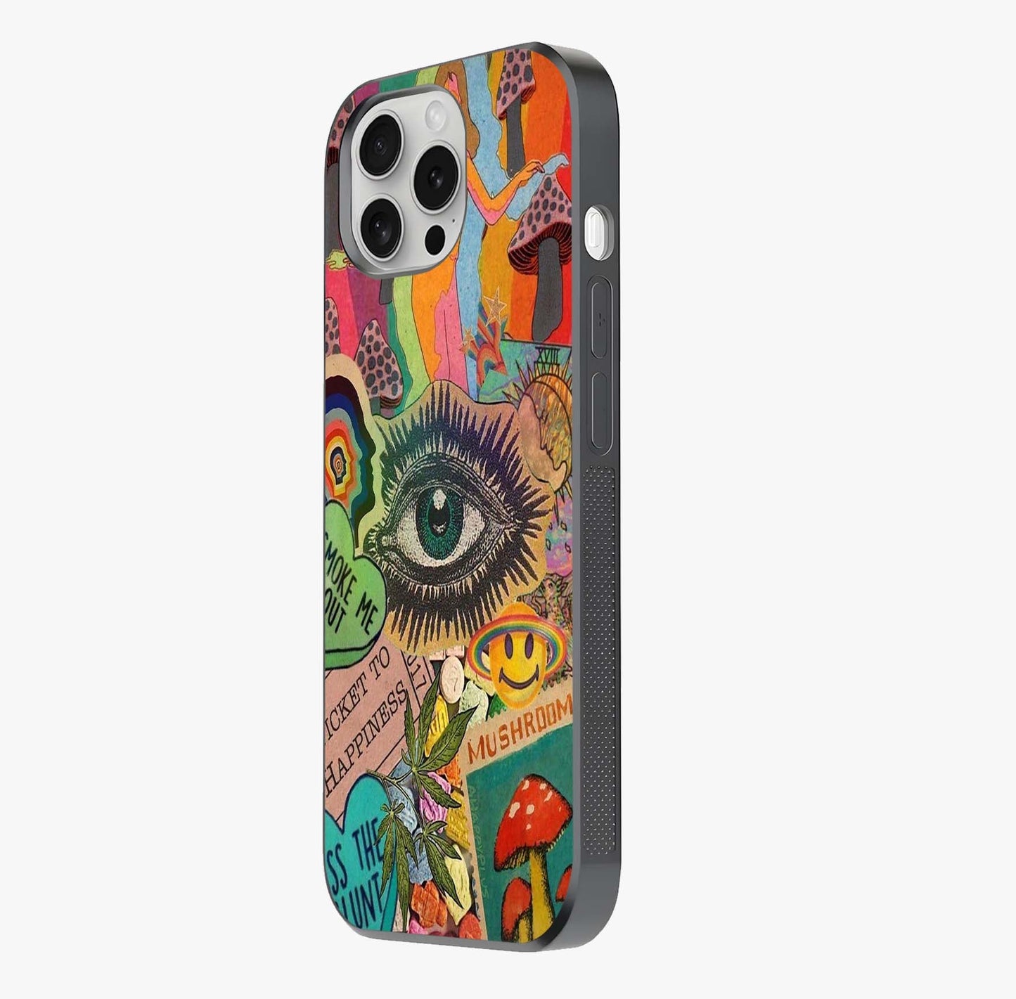 Mystic Eye Wonderland Glass Case photographed in natural light showing reflective finish and design depth.