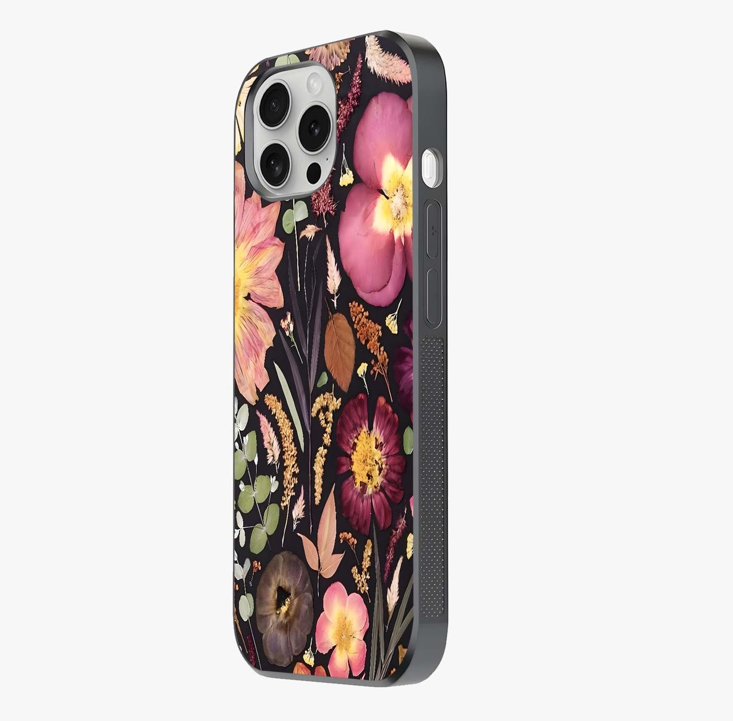 Petal Dream Tapestry Glass Case photographed in natural light showing reflective finish and design depth.