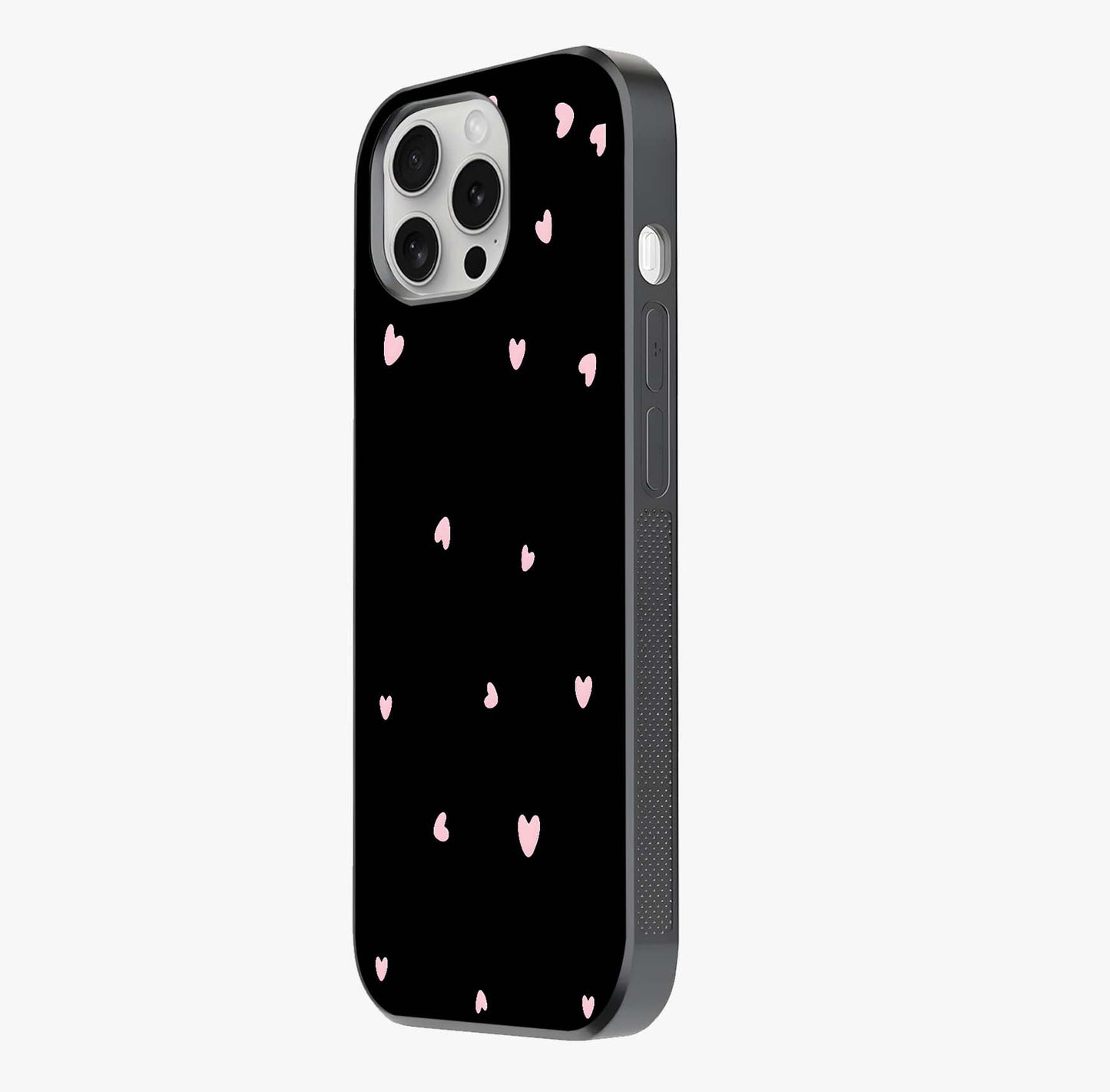 Pink Love Drops Glass Case photographed in natural light showing reflective finish and design depth.