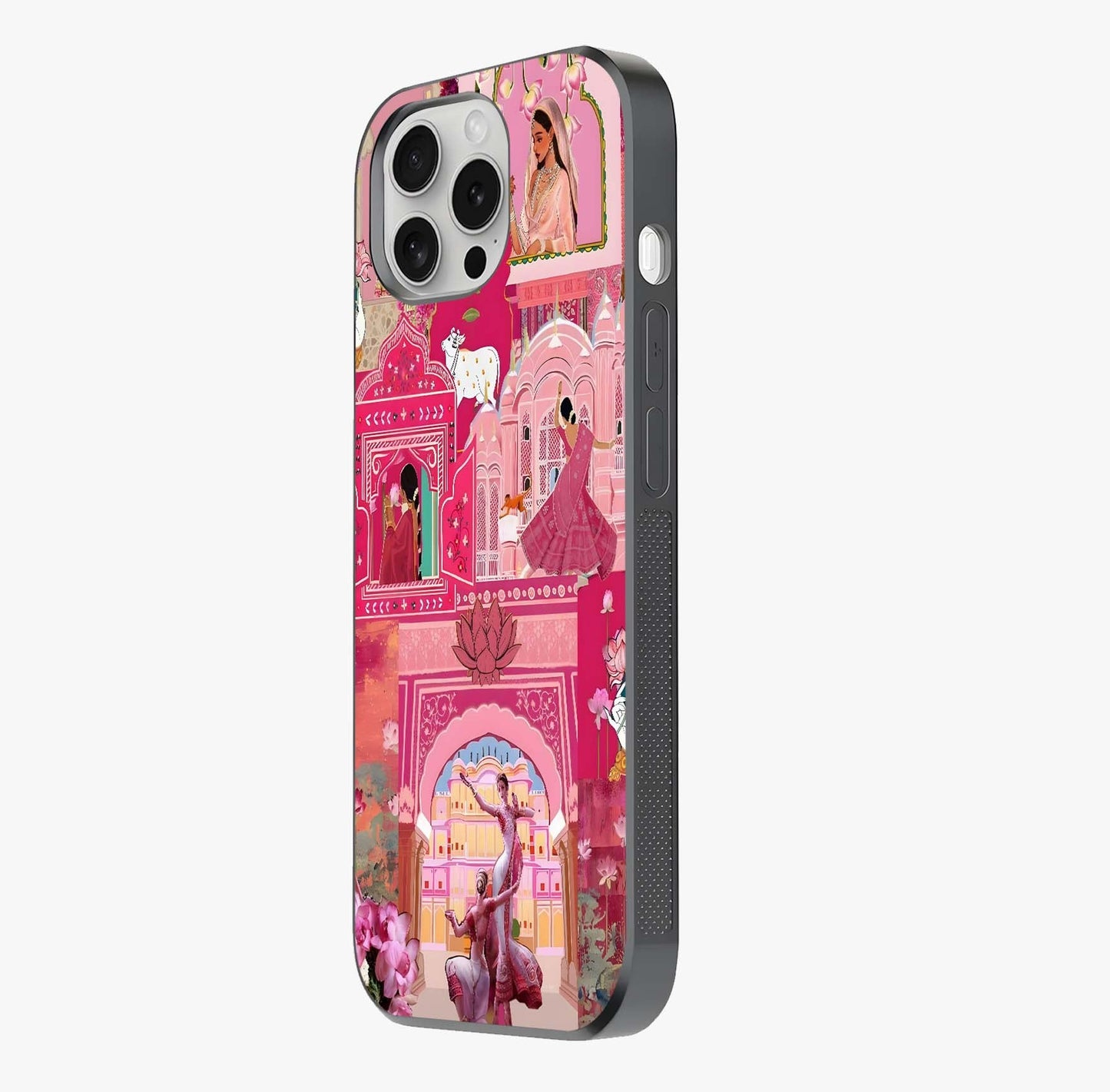 Pink Palace Muse Glass Case photographed in natural light showing reflective finish and design depth.
