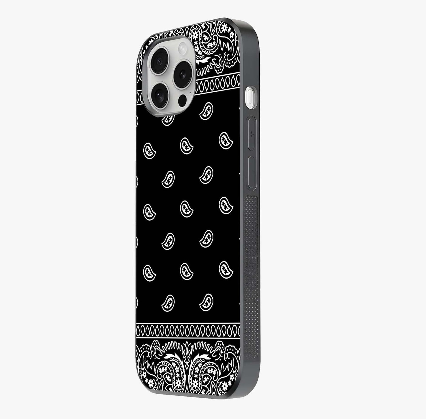 Retro Rebel Threads Glass Case photographed in natural light showing reflective finish and design depth.