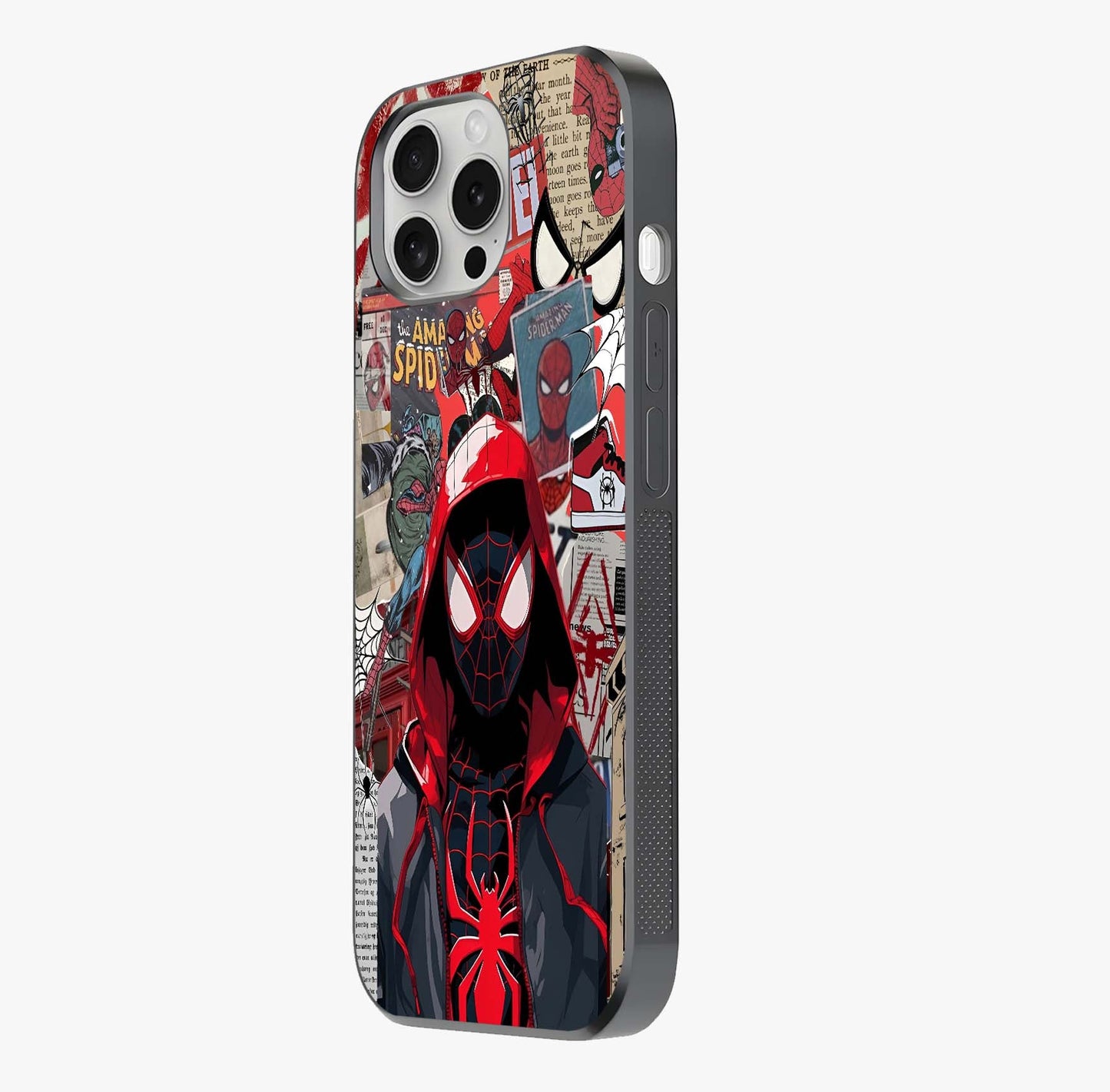 Spider Collage Street Glass Case photographed in natural light showing reflective finish and design depth.