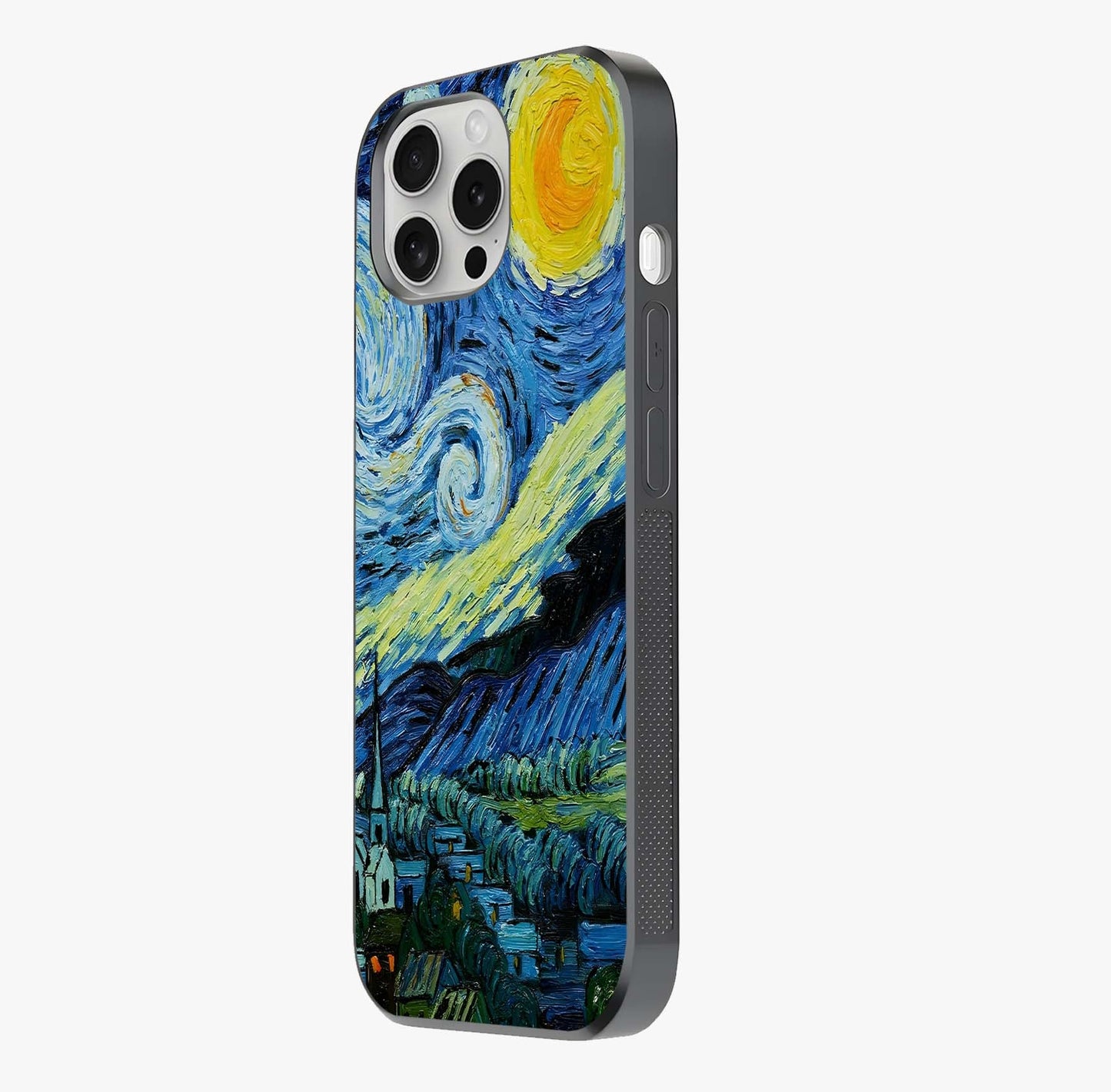 Van Gogh Art Glass Case photographed in natural light showing reflective finish and design depth.