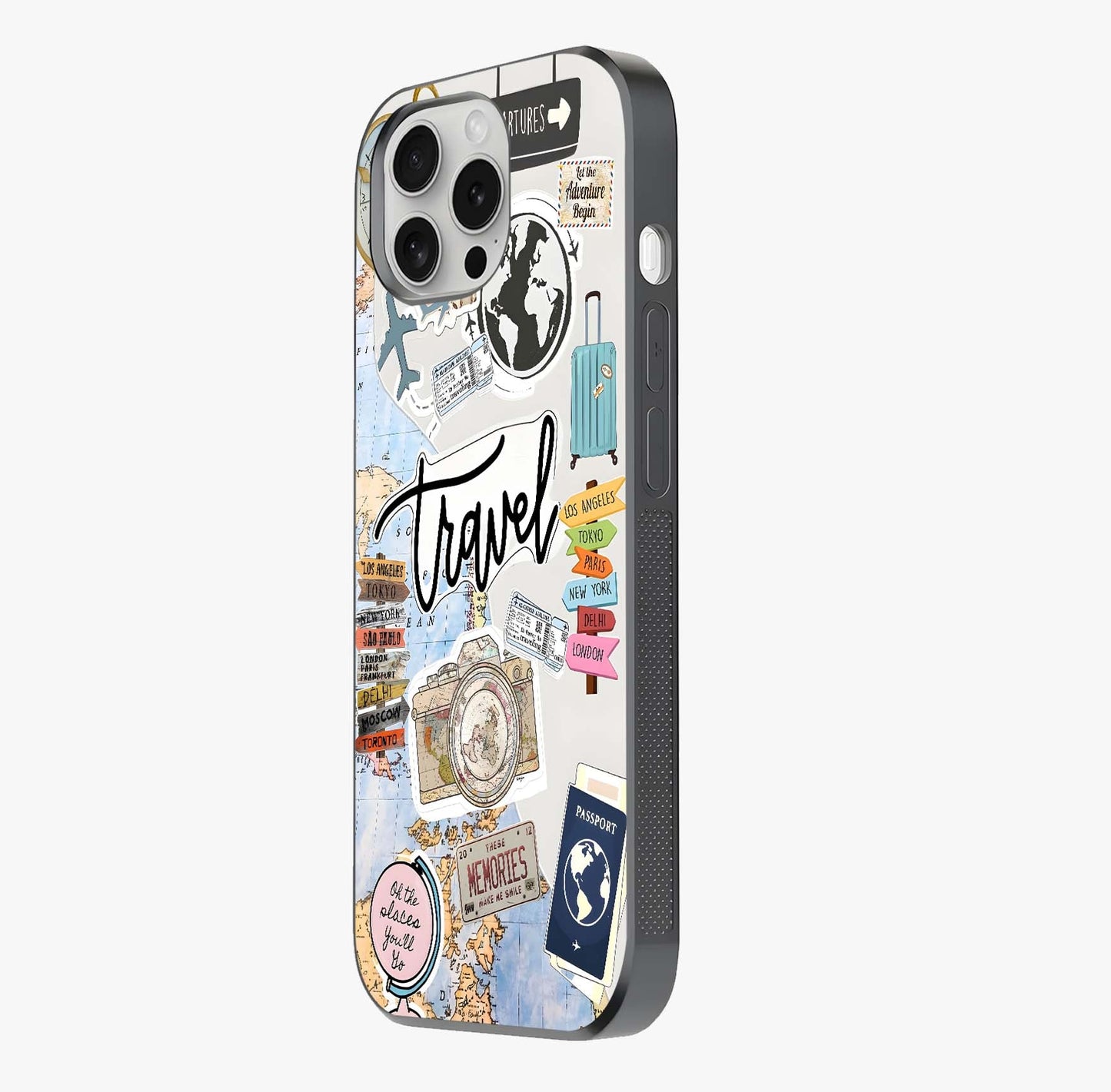 Wanderlust Journal Glass Case photographed in natural light showing reflective finish and design depth.