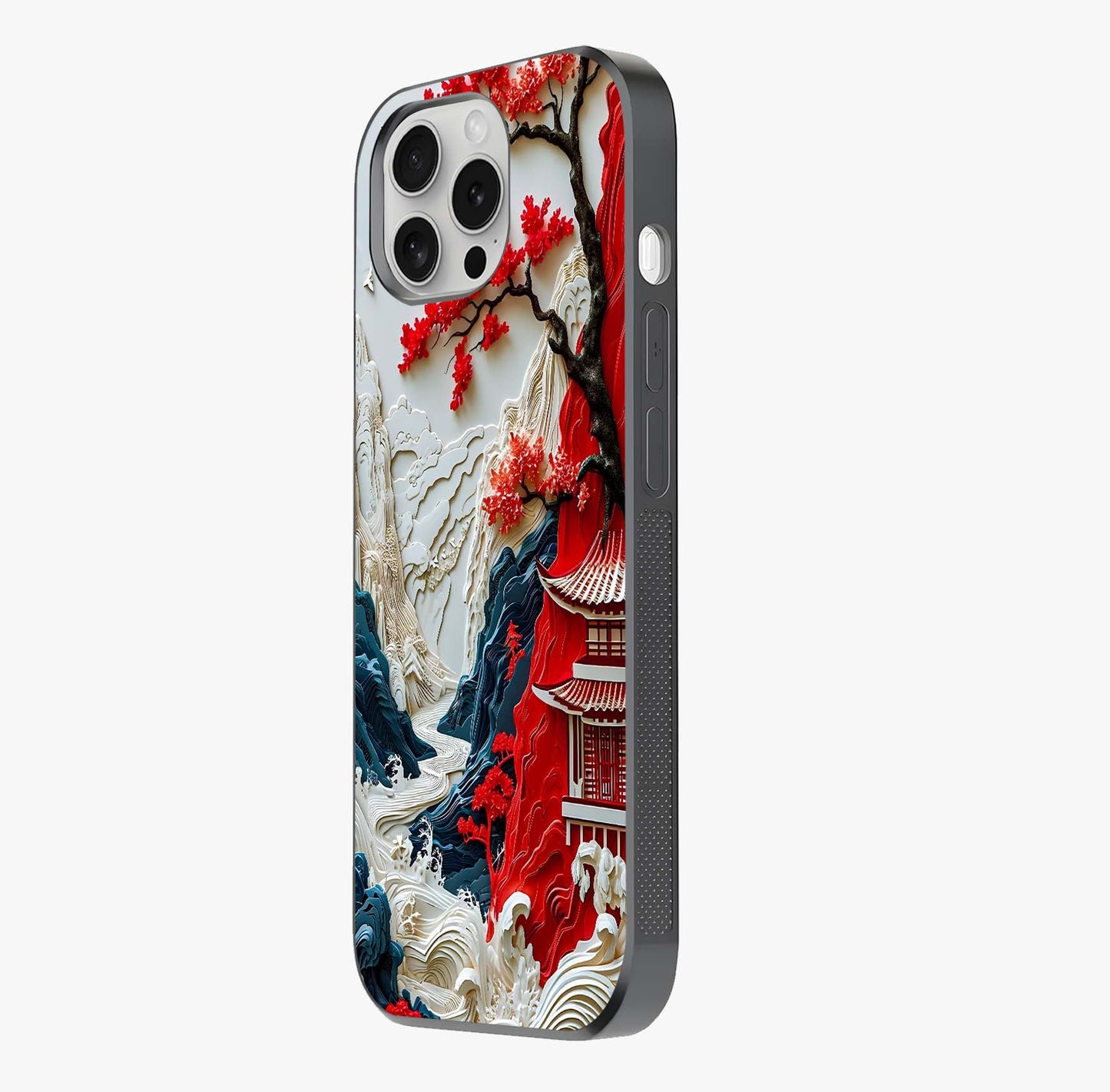 Whispers Of Sakura Waves Glass Case photographed in natural light showing reflective finish and design depth.