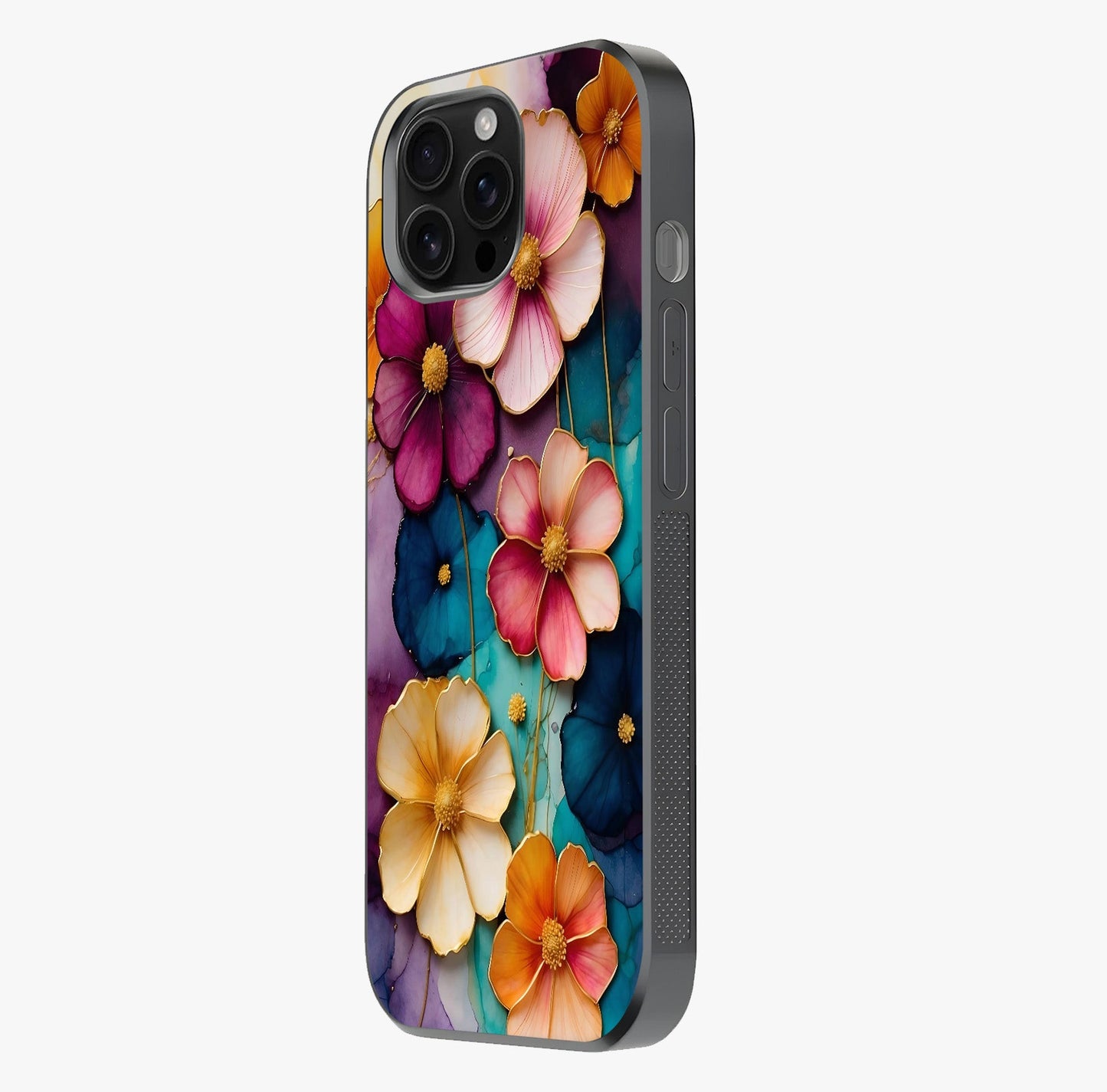 Artlyn Grace Flower Pattern Glass Case photographed in natural light showing reflective finish and design depth.