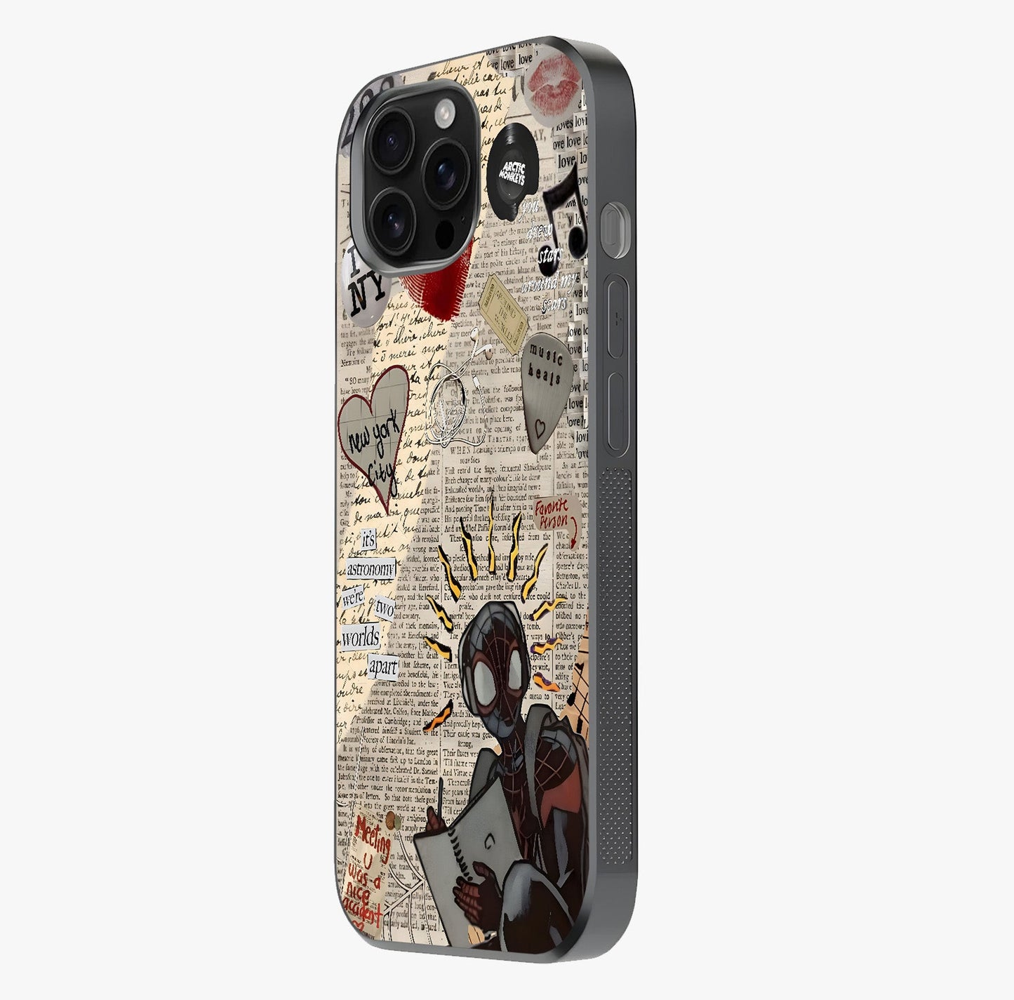 City Dream Sketch Glass Case photographed in natural light showing reflective finish and design depth.