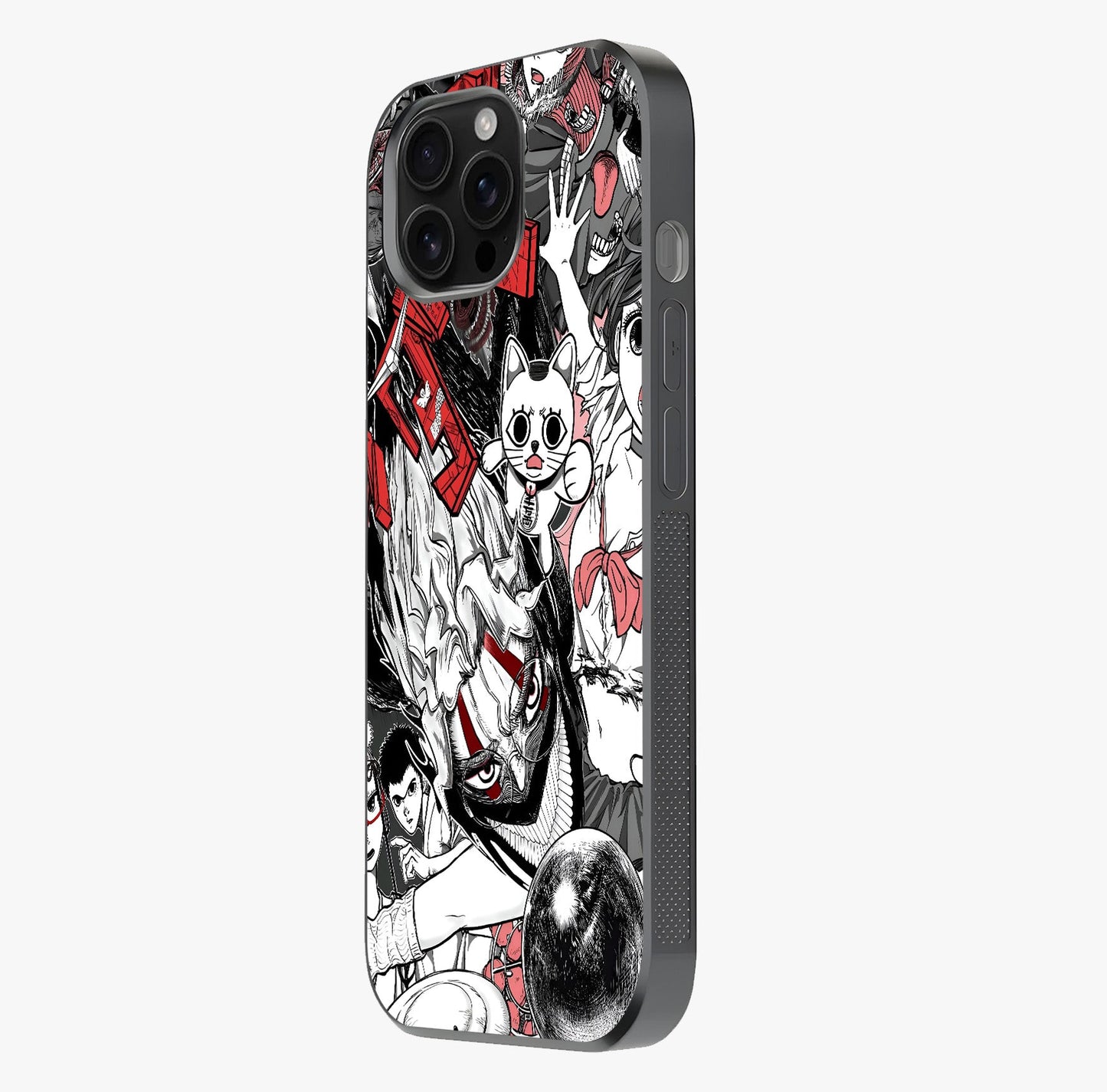 Crimson Chaos Panel Glass Case photographed in natural light showing reflective finish and design depth.