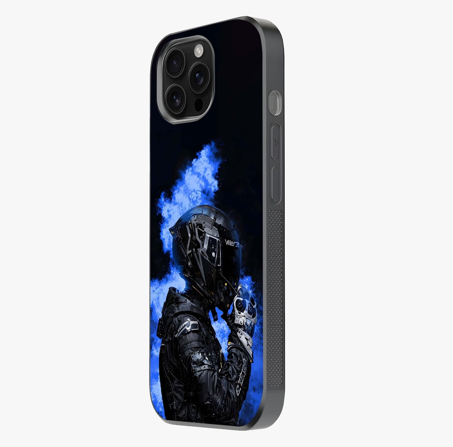 Cyber Sentinel Protocol Glass Case photographed in natural light showing reflective finish and design depth.
