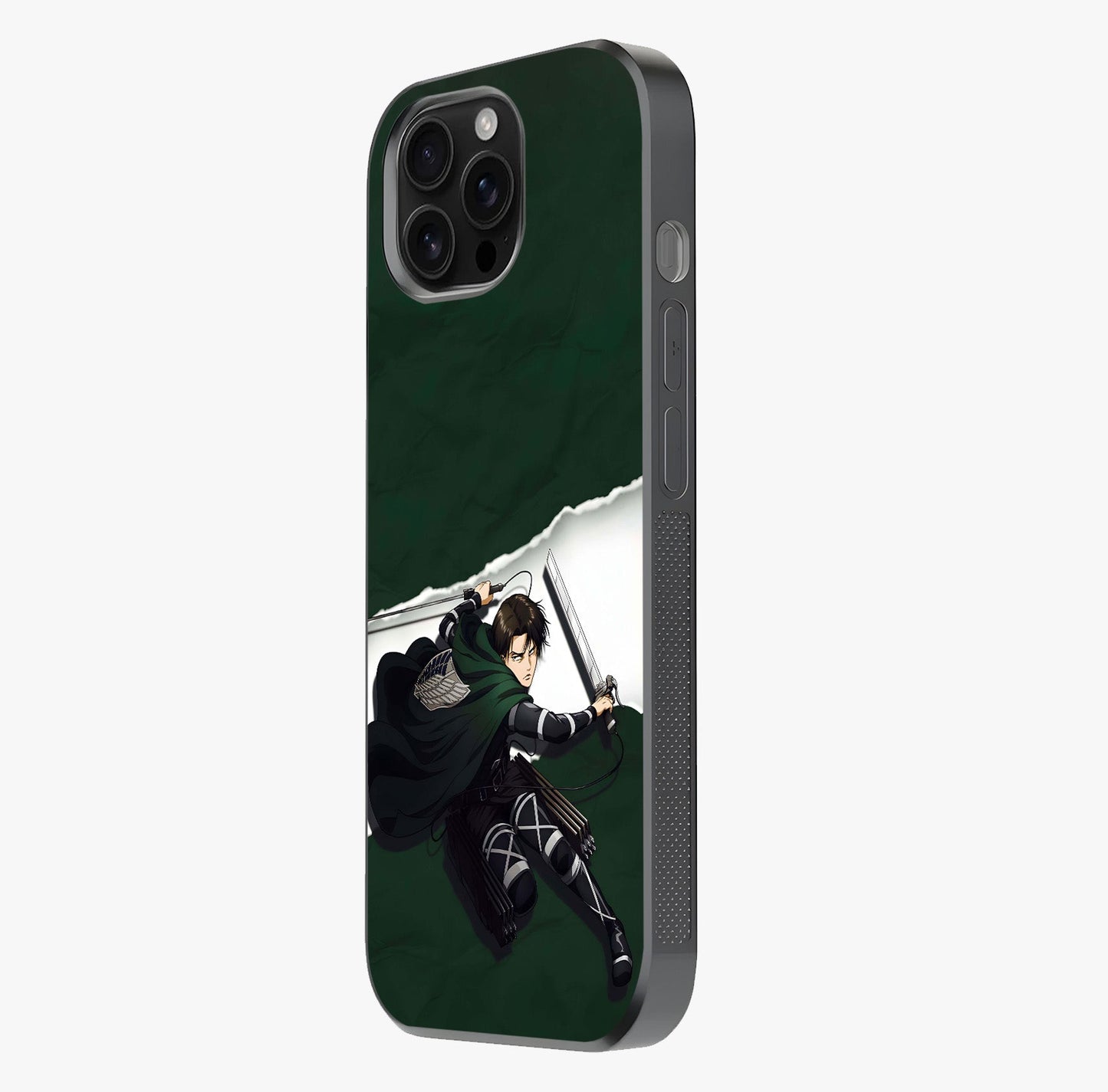 Emerald War Vanguard Glass Case photographed in natural light showing reflective finish and design depth.