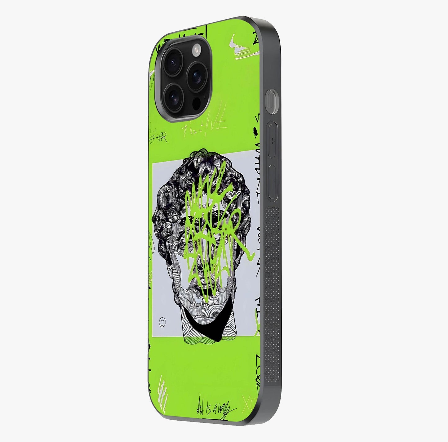 Neo Graffiti Rebellion Glass Case photographed in natural light showing reflective finish and design depth.
