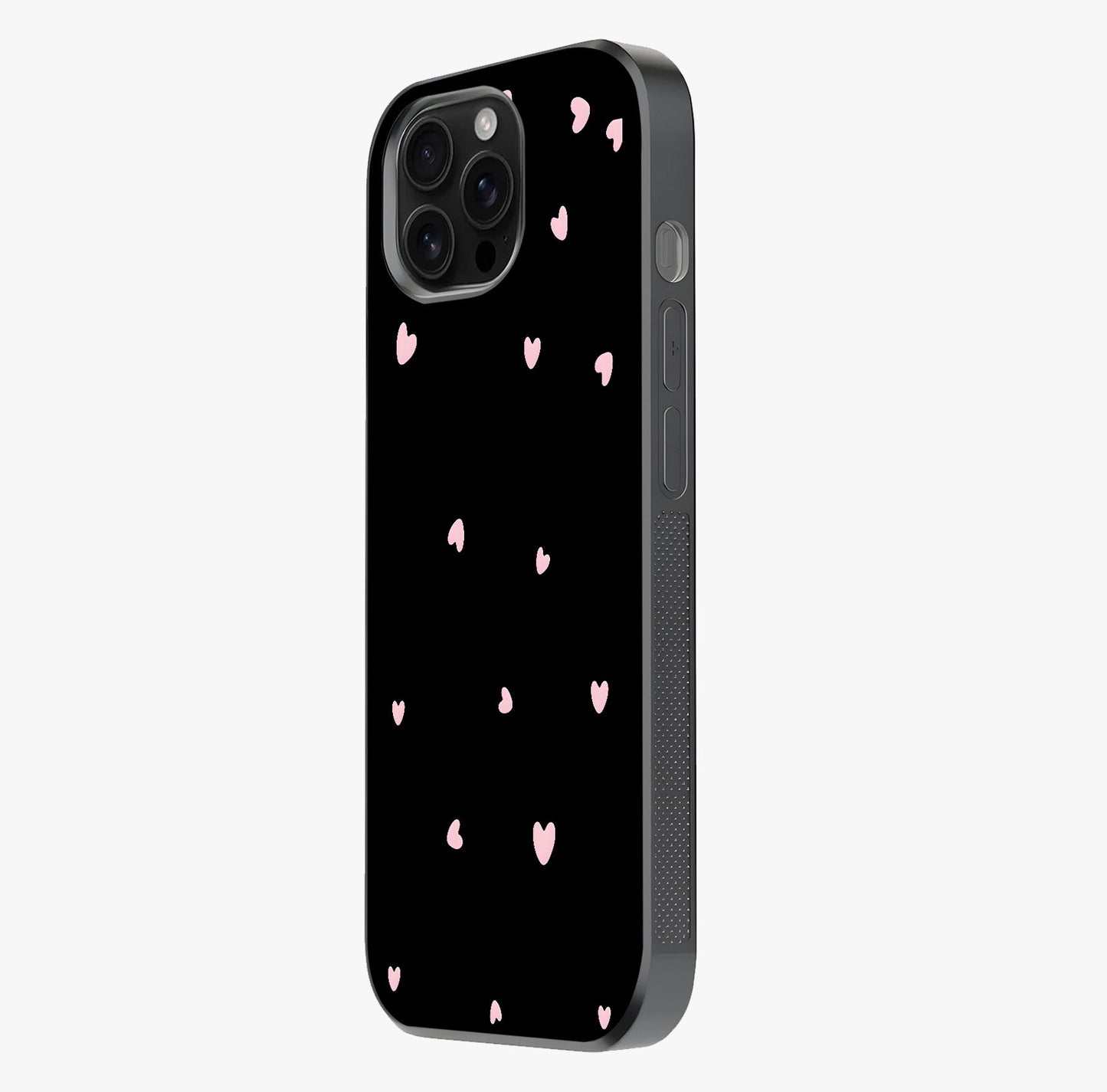 Pink Love Drops Glass Case photographed in natural light showing reflective finish and design depth.
