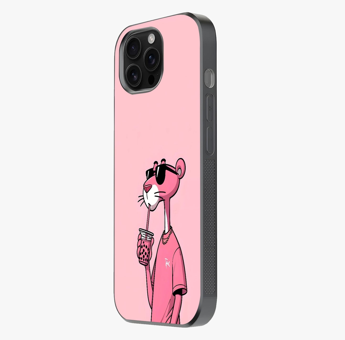 Pink Panther Glass Case photographed in natural light showing reflective finish and design depth.