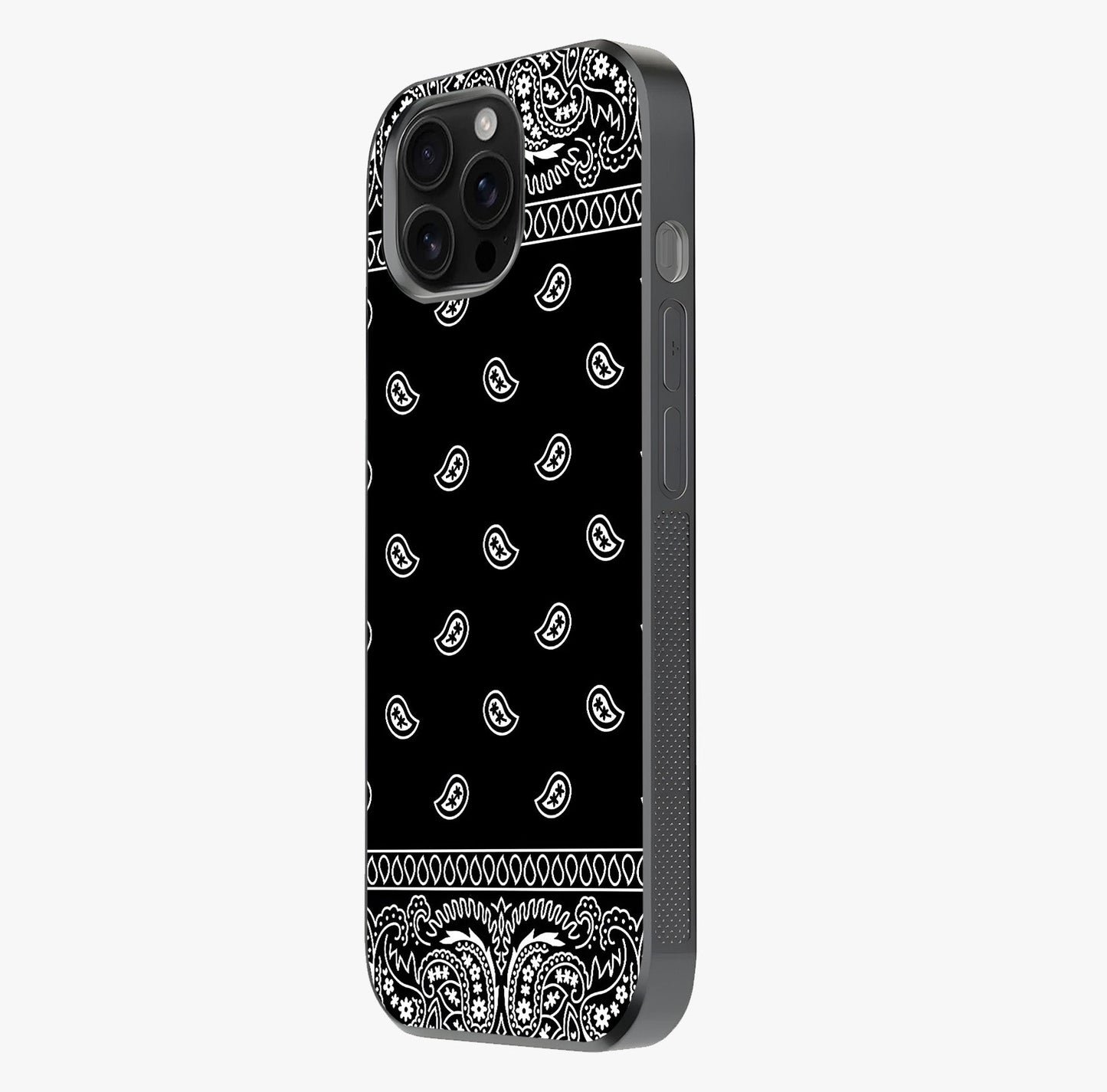 Retro Rebel Threads Glass Case photographed in natural light showing reflective finish and design depth.