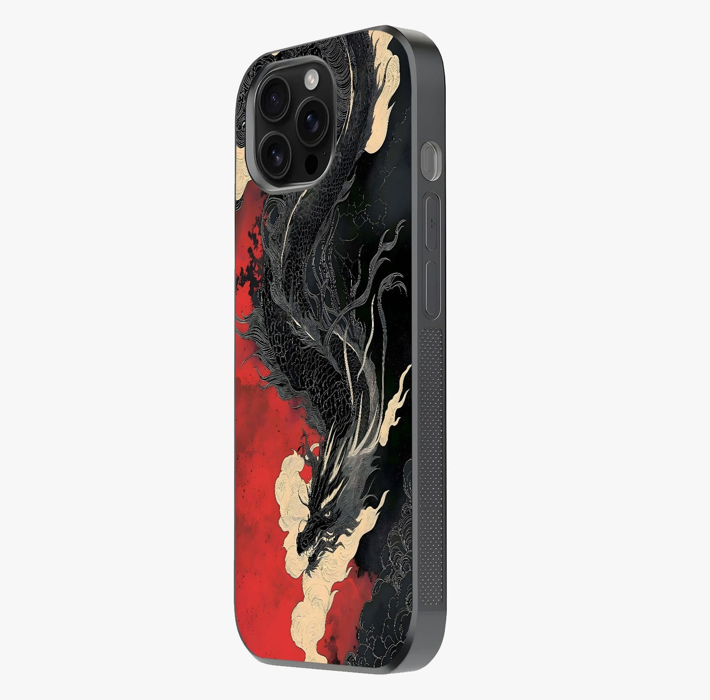 Shadow Dragon Fury Glass Case photographed in natural light showing reflective finish and design depth.