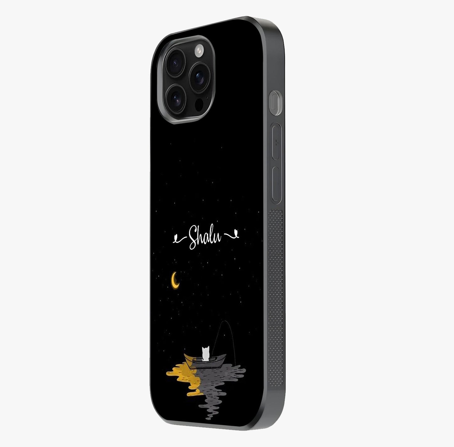 Silent Night Row Glass Case photographed in natural light showing reflective finish and design depth.