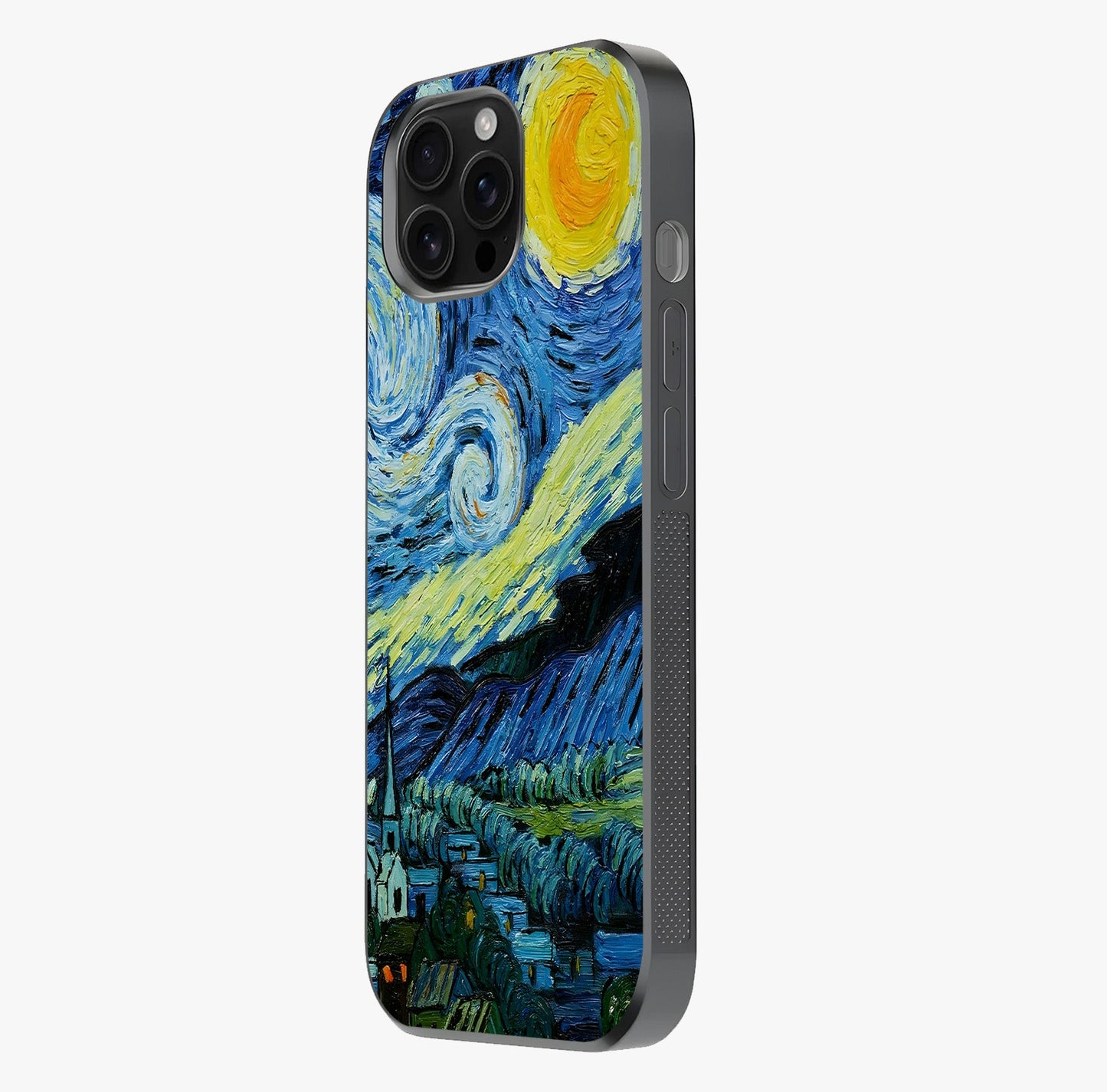 Van Gogh Art Glass Case photographed in natural light showing reflective finish and design depth.
